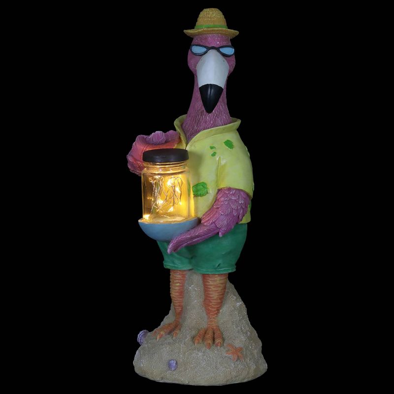 13" Solar Flamingo With Firefly Resin Jar - Exhart