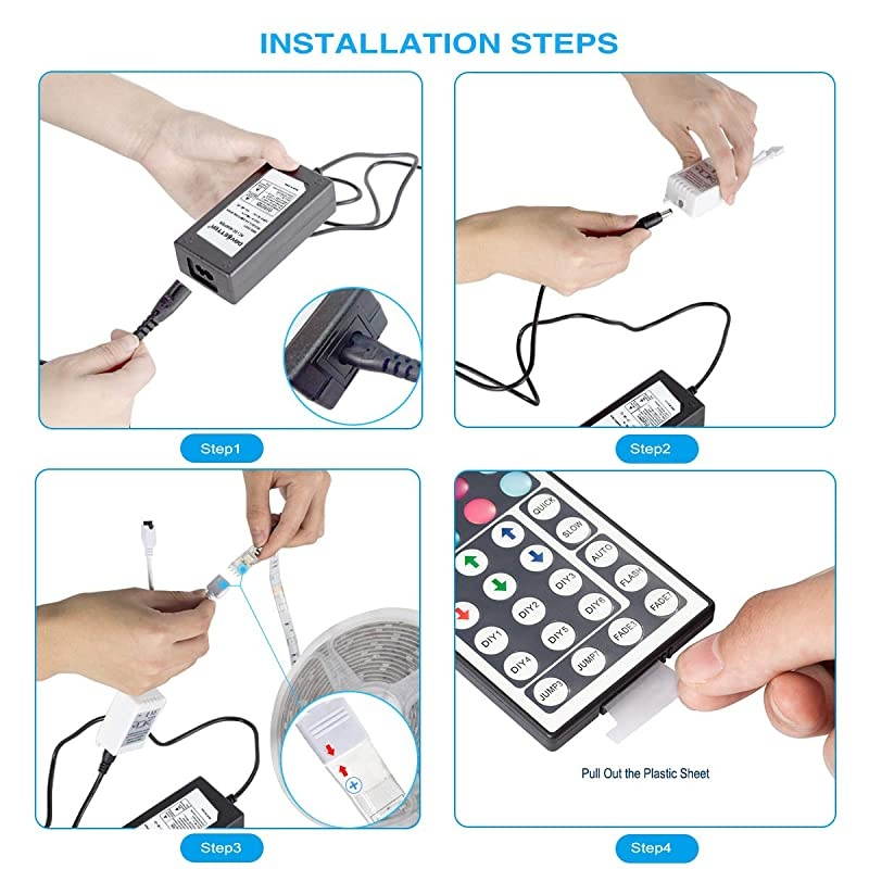 Led Strip Lights 328ft Waterproof Flexible Tape Lights Color Changing 5050 RGB 300 LEDs Light Strips Kit with 44 Keys IR Remote Controller and 12V Power Supply for Home Bedroom Kitchen