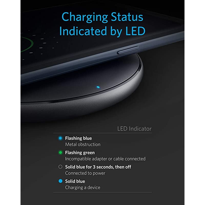 Wireless Charger, PowerWave Pad, Compatible iPhone 12, 12 Mini, 12 Pro Max, 11, 11 Pro, 11 Pro Max, AirPods Pro, 10W Fast-Charging Galaxy S20 S10 S9, Note 10 Note 9 Note 8 (No AC Adapter)