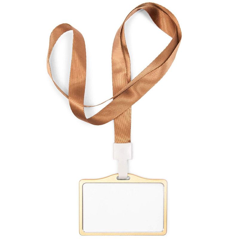 Juvale ID Badge Holder with Lanyard, Horizontal (Aluminum, Gold, Pack of 10)