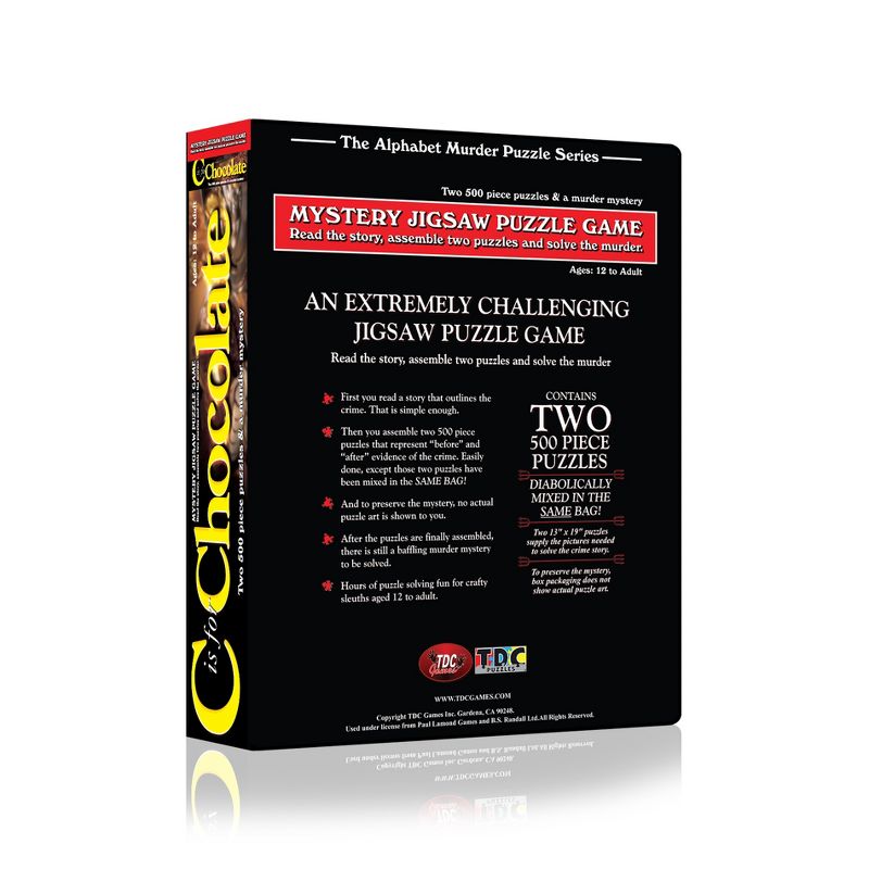 TDC Games Alphabet Mystery Puzzle - C Is For Chocolate - Includes Short Mystery Booklet and Two 500 piece Puzzles with Clues