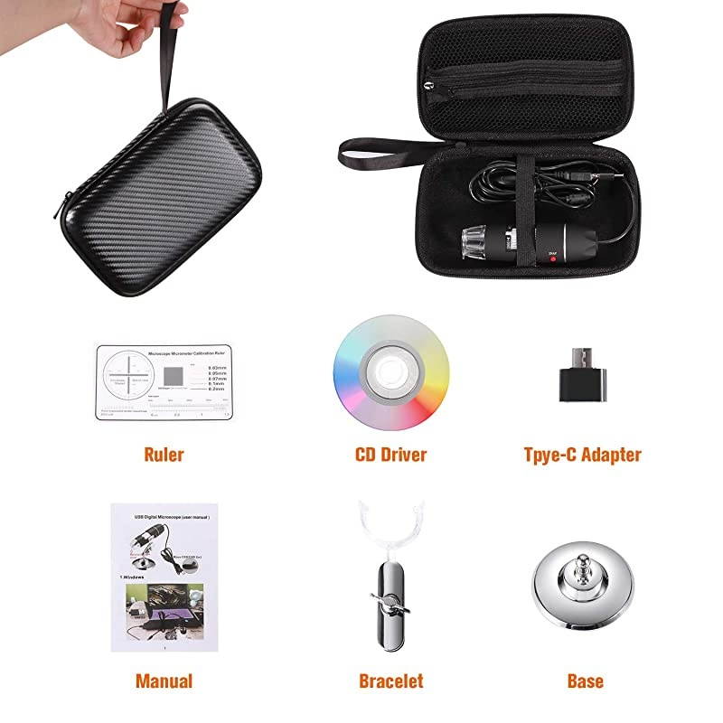 USB Digital Microscope 40X to 1000X 8 LED Magnification Endoscope Camera with Carrying Case amp Metal Stand Compatible for Android Windows 7 8 10 Linux Mac