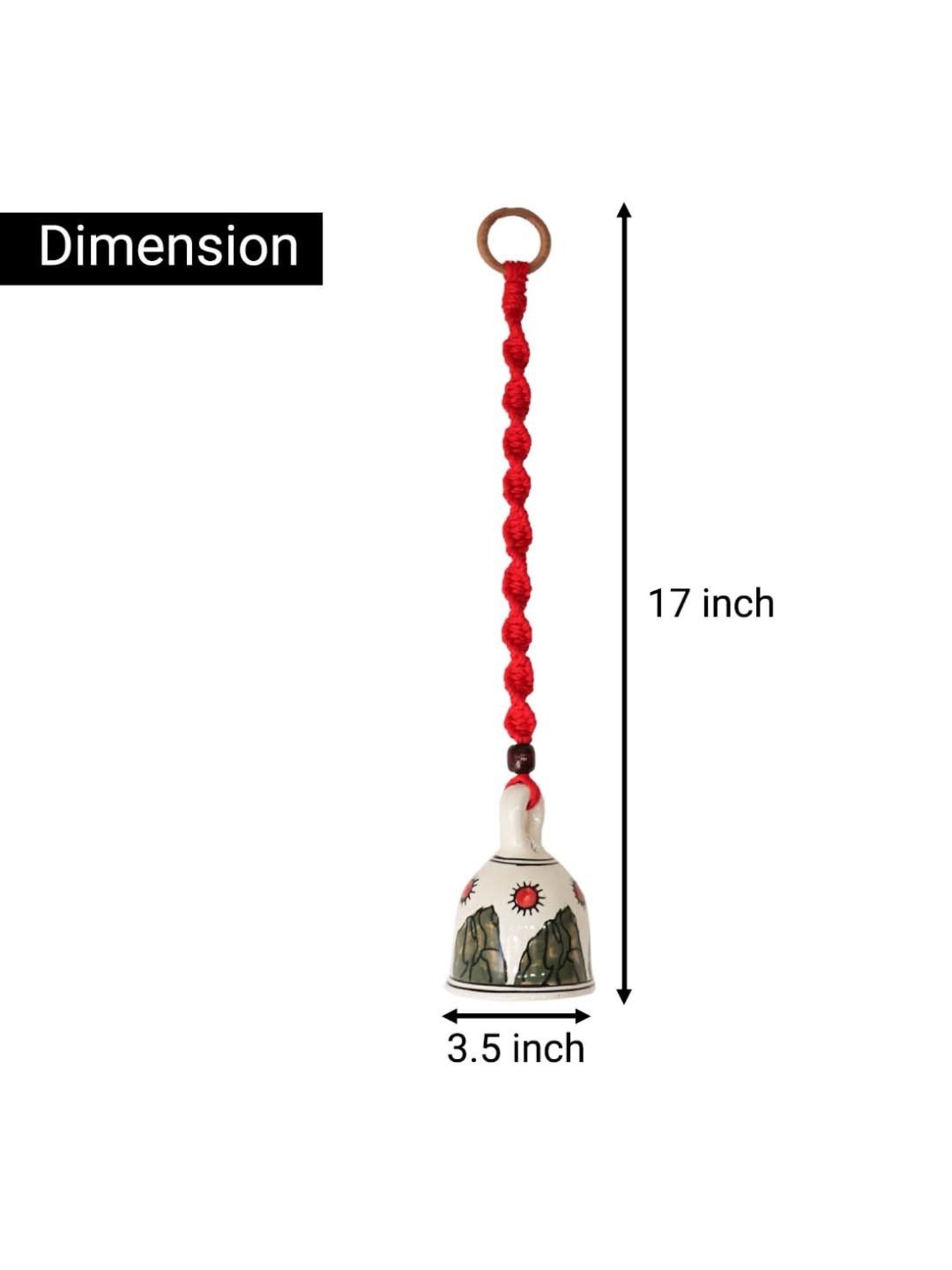 Gathari Red Ceramic Wall Hanging Macrame Bells - Set of 2