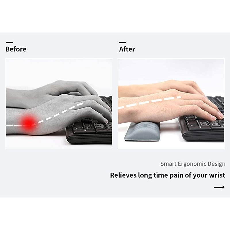 Keyboard Wrist Rest Support Pad, Memory Foam Upgraded Hand Support with Non Slipping Rubber Base, Ergonomic Arm Stand for Office, Gaming, Home, Computer, Mac (Gray Keyboard Wrist Rest)