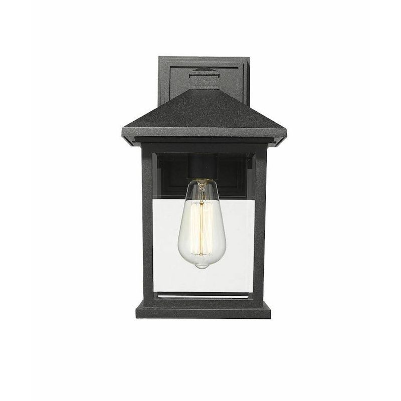 1 Light Outdoor Wall Lantern Sconce Black with Clear Beveled Glass - Aurora Lighting