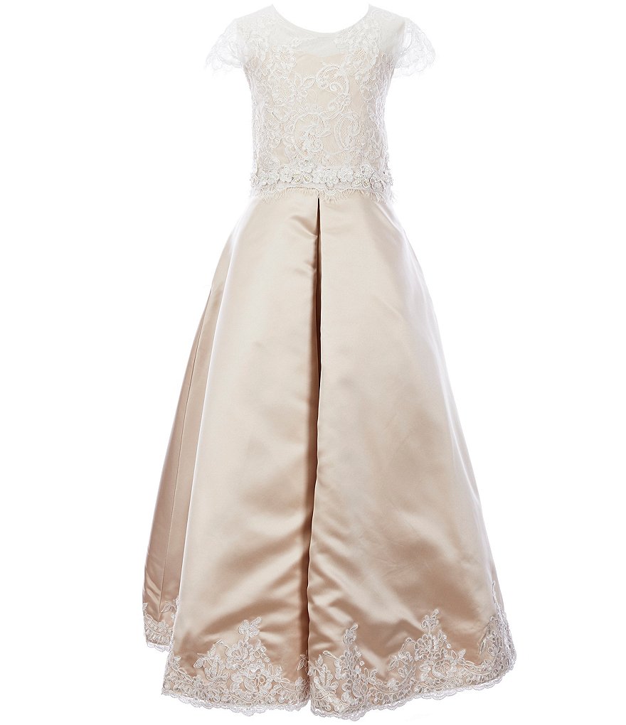 Us Angels Big Girls 6-14 Cap-Sleeve Lace Beaded Mesh Communion Dress