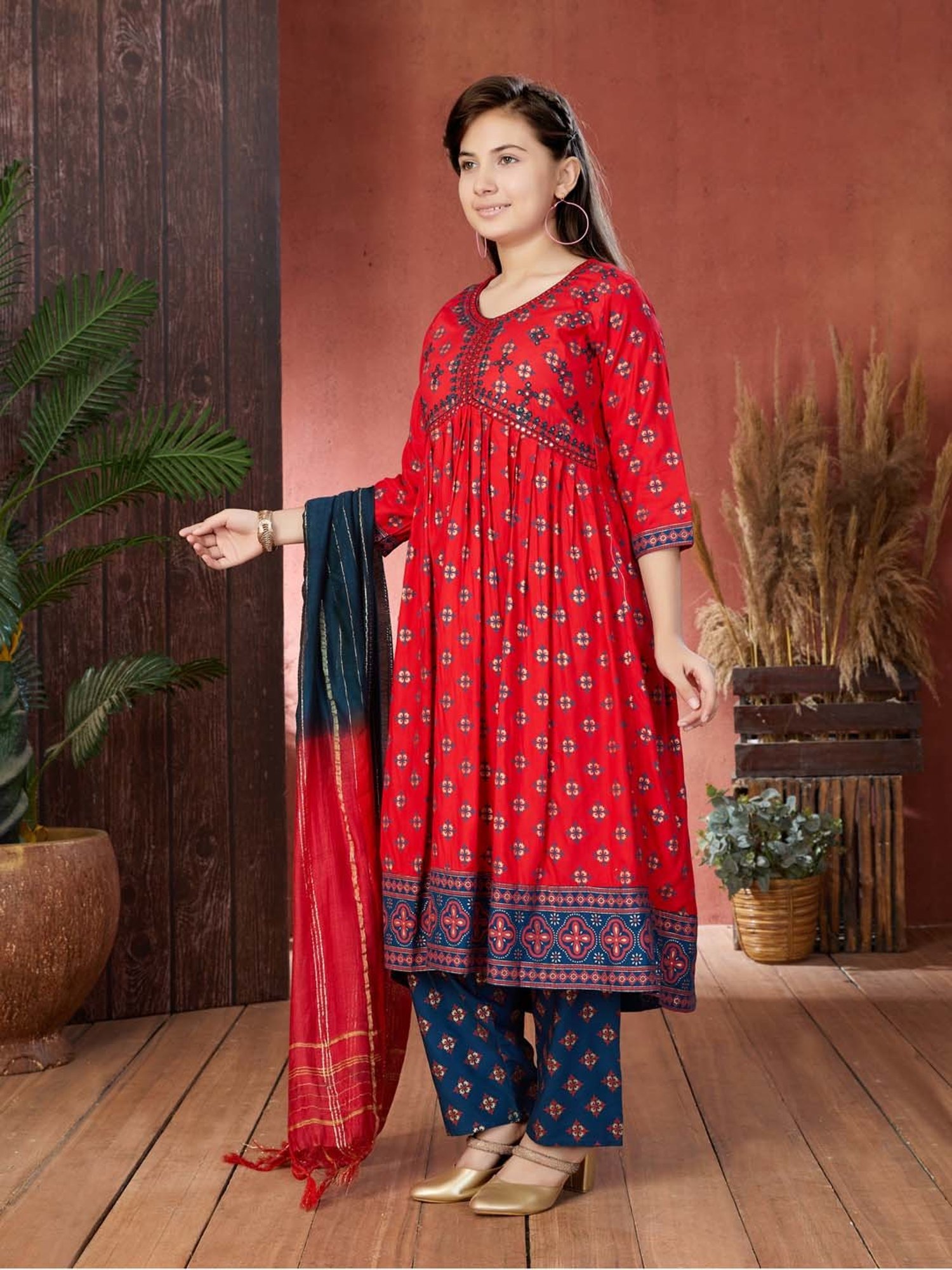 Peppermint Kids Navy Regular Fit Kurta Set