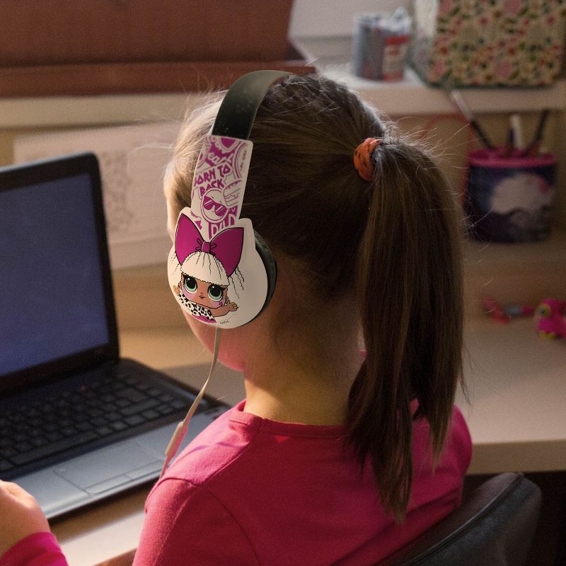 L.O.L. Surprise! Kid-Safe Headphones and Sticker Sheet in Pink and Black