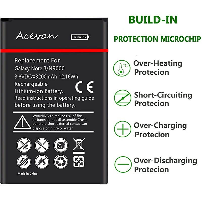 Note 3 Battery  3200mAh Liion Battery Replacement for Samsung Galaxy Note 3 N900 Verizon N900V Sprint N900P TMobile N900T ATT N900A N9005 LTE Galaxy Note 3 Batteries 3 Year Warranty
