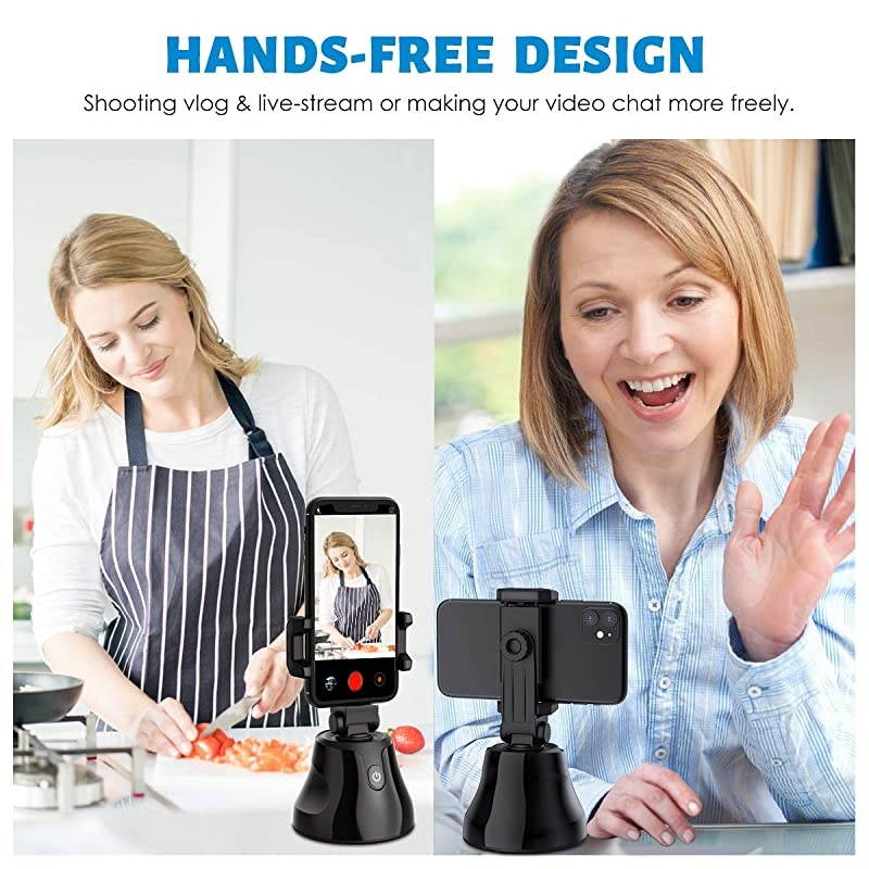 Smart Tracking Holder  360&deg;Rotation Auto FaceObject Tracking Holder Intelligent Follow Portable Smart Selfie Stick VideoVlog Shooting Robot Cameraman for iPhoneAndroid Phone Black