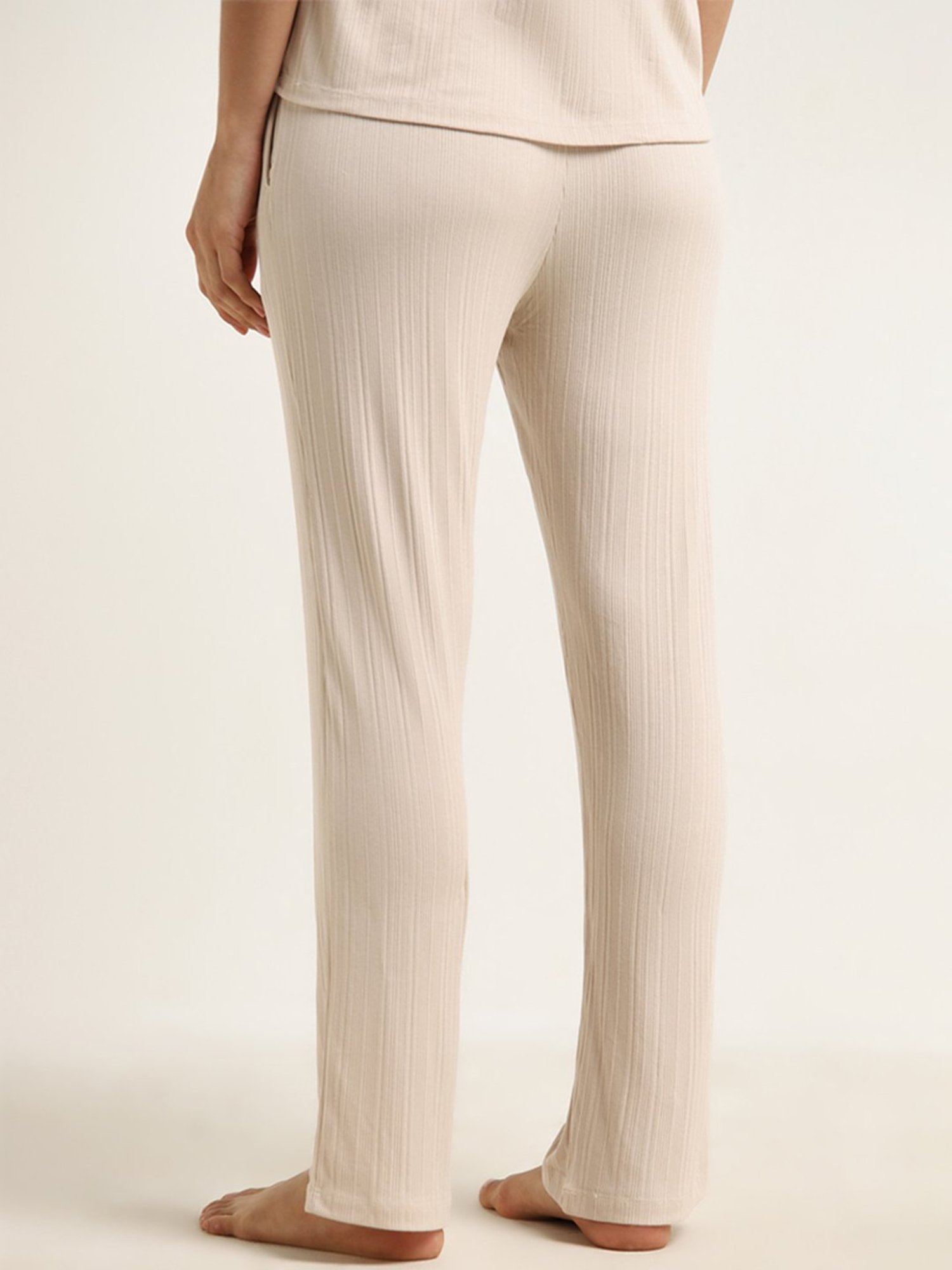 Wunderlove by Westside Beige Ribbed High-Rise Pants