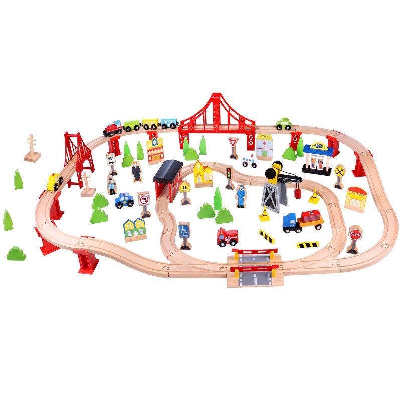  Fat Brain Toys Wooden Express 100 Piece Train Set FB259-1