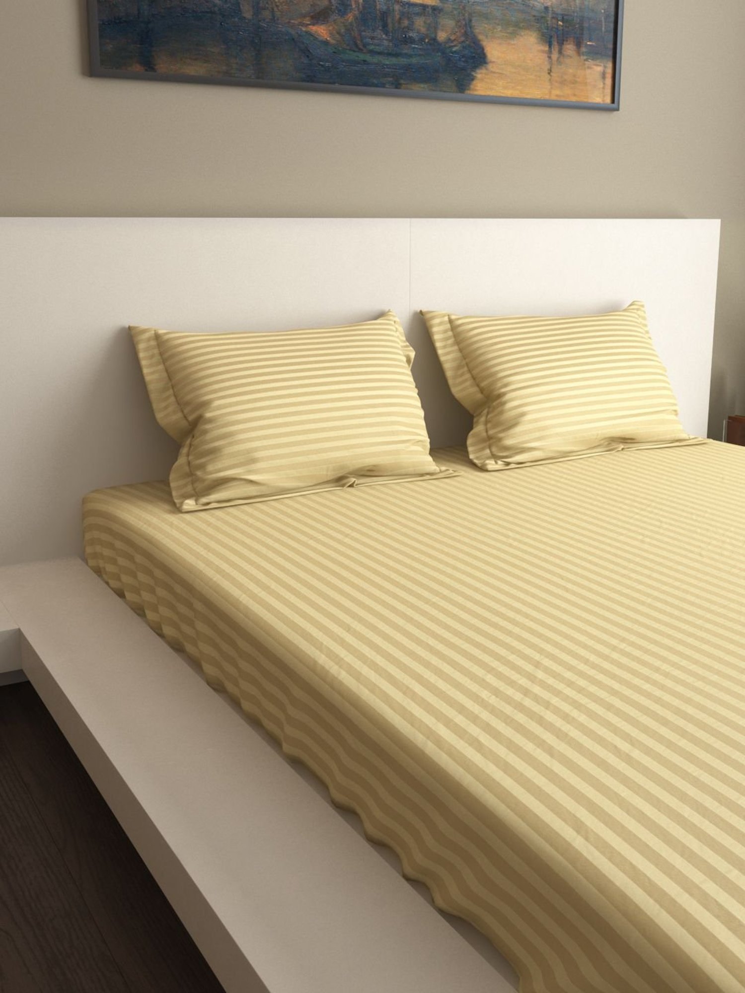 Mark Home Premium Stripes 400 TC Golden Bed Sheet Set