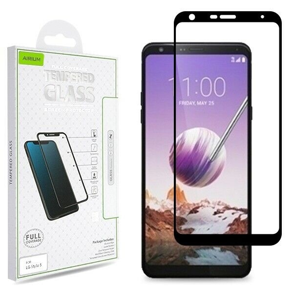 LG Stylo 5 - Full Coverage Tempered Glass Screen Protector/Black