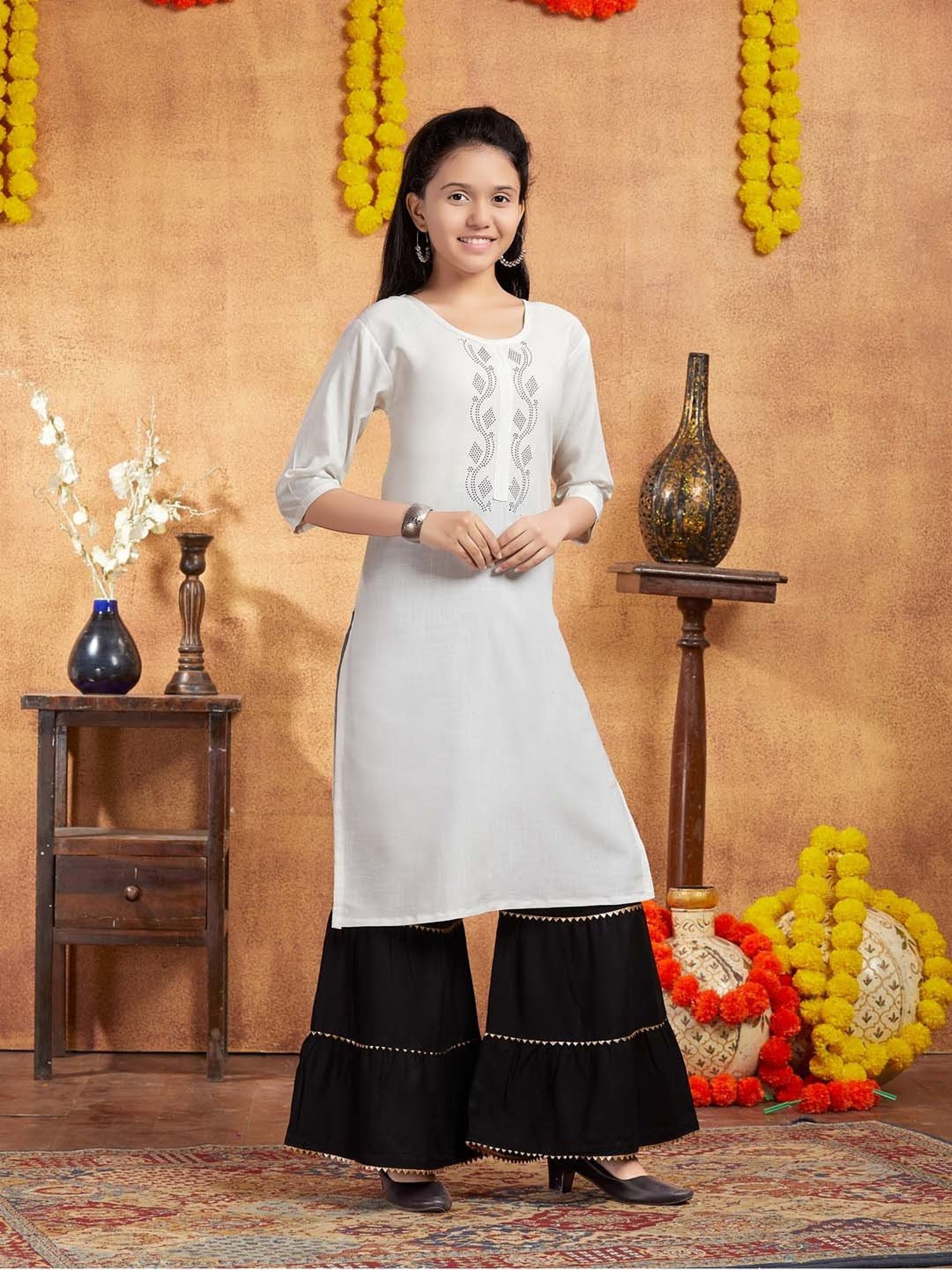 Peppermint Kids Navy Regular Fit Kurta Set