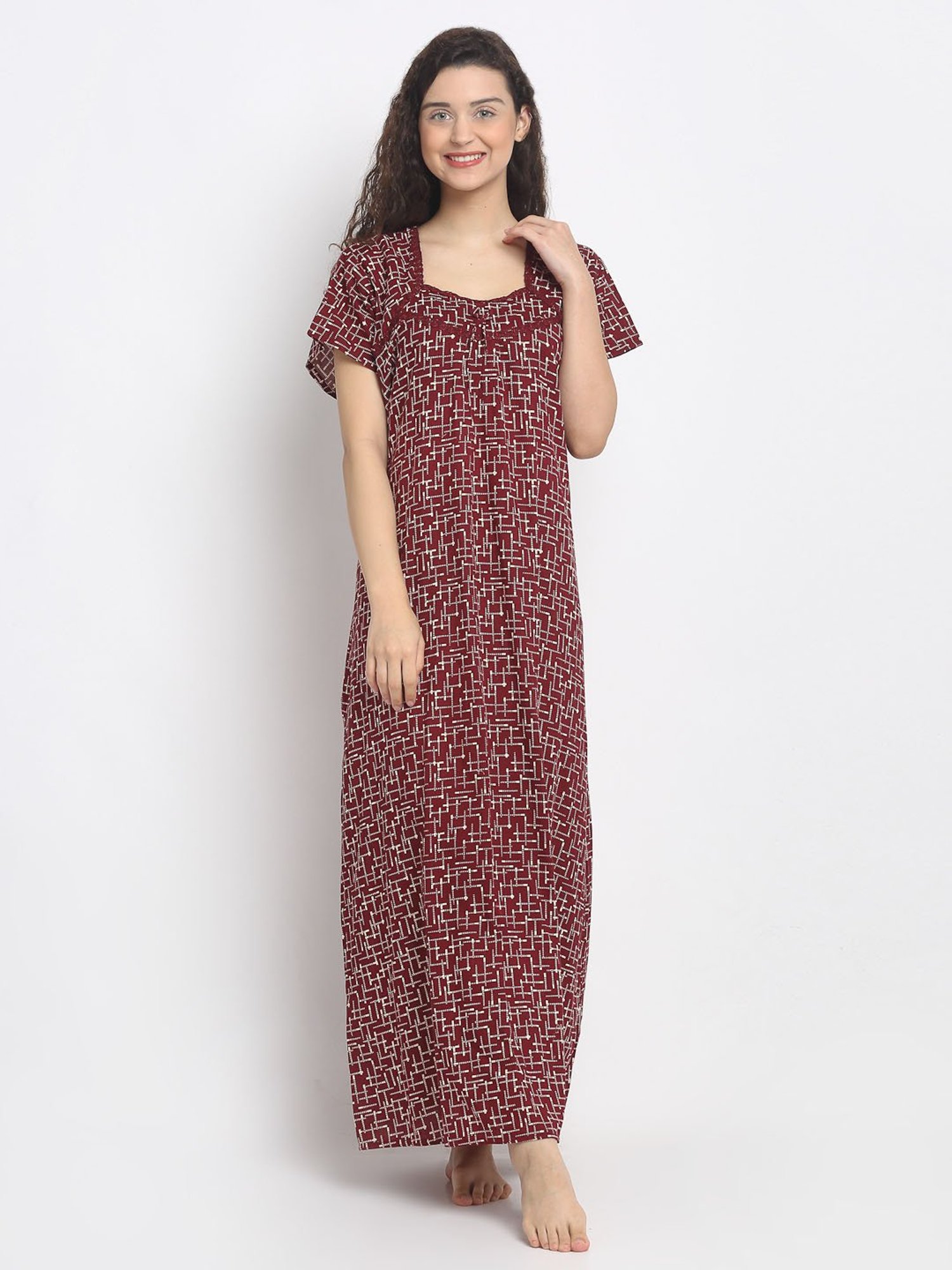 Secret Wish Maroon Printed Nighty