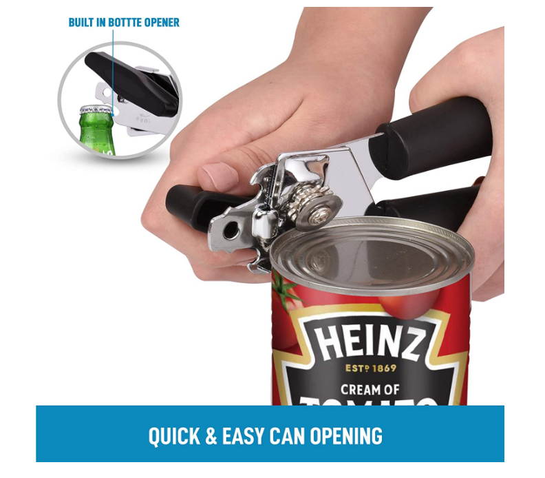 Zulay Can Opener With Stainless Steel Blades - Ergonomic Grip Soft Edge Manual Can Opener - Smooth To Operate Hand Can Opener With Large Turn Knob