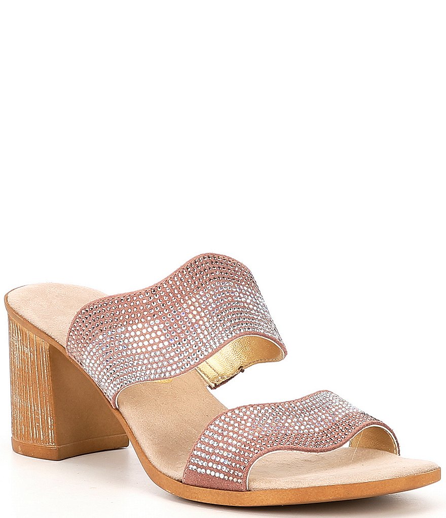 Onex Perla Rhinestone Embellished Leather Block Heel Slide Sandals