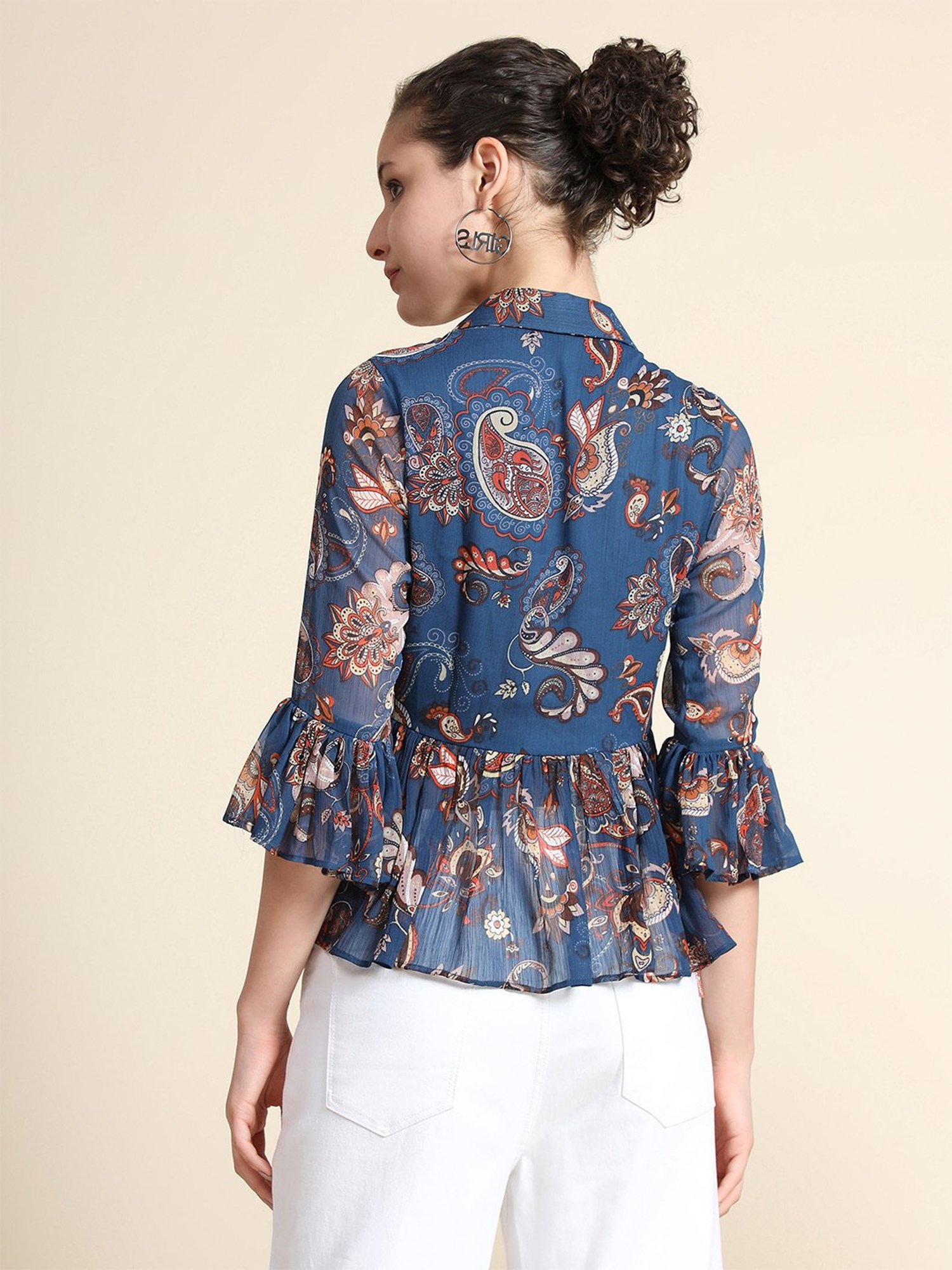 KERI PERRY Navy Printed Top