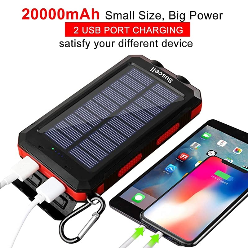 Solar Charger  20000mAh Portable Solar Power Bank for Cell Phone Dual 5V21A USB Ports Output and 2 Led Flashlight Perfect for Outdoor TripEmergency
