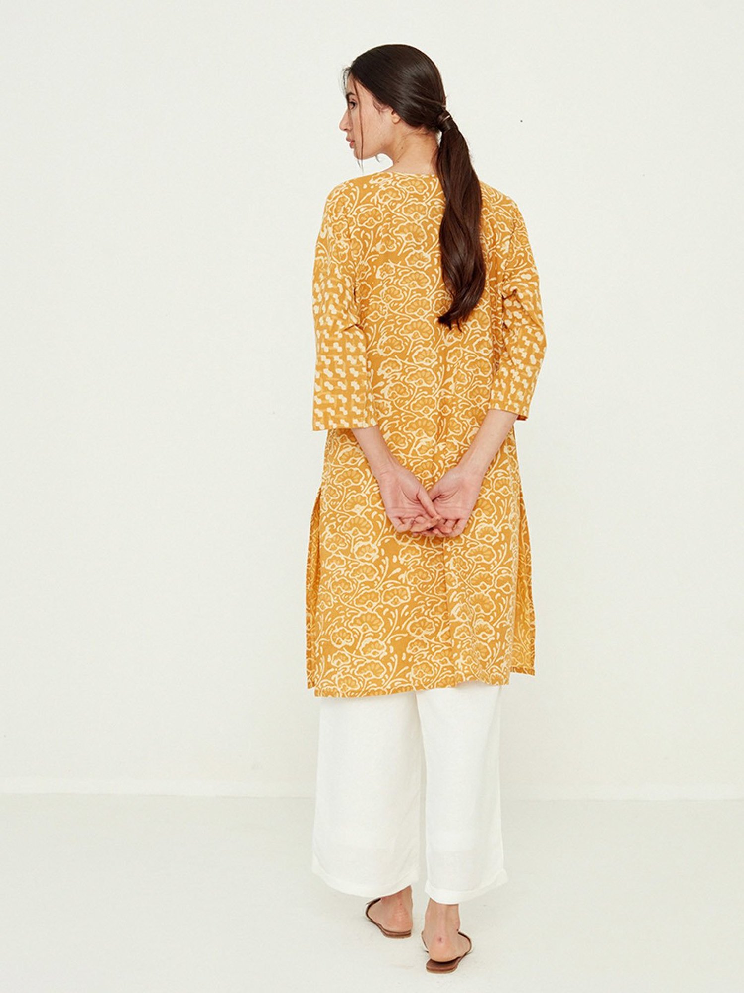 ANCESTRY Mustard Printed Straight Kurta