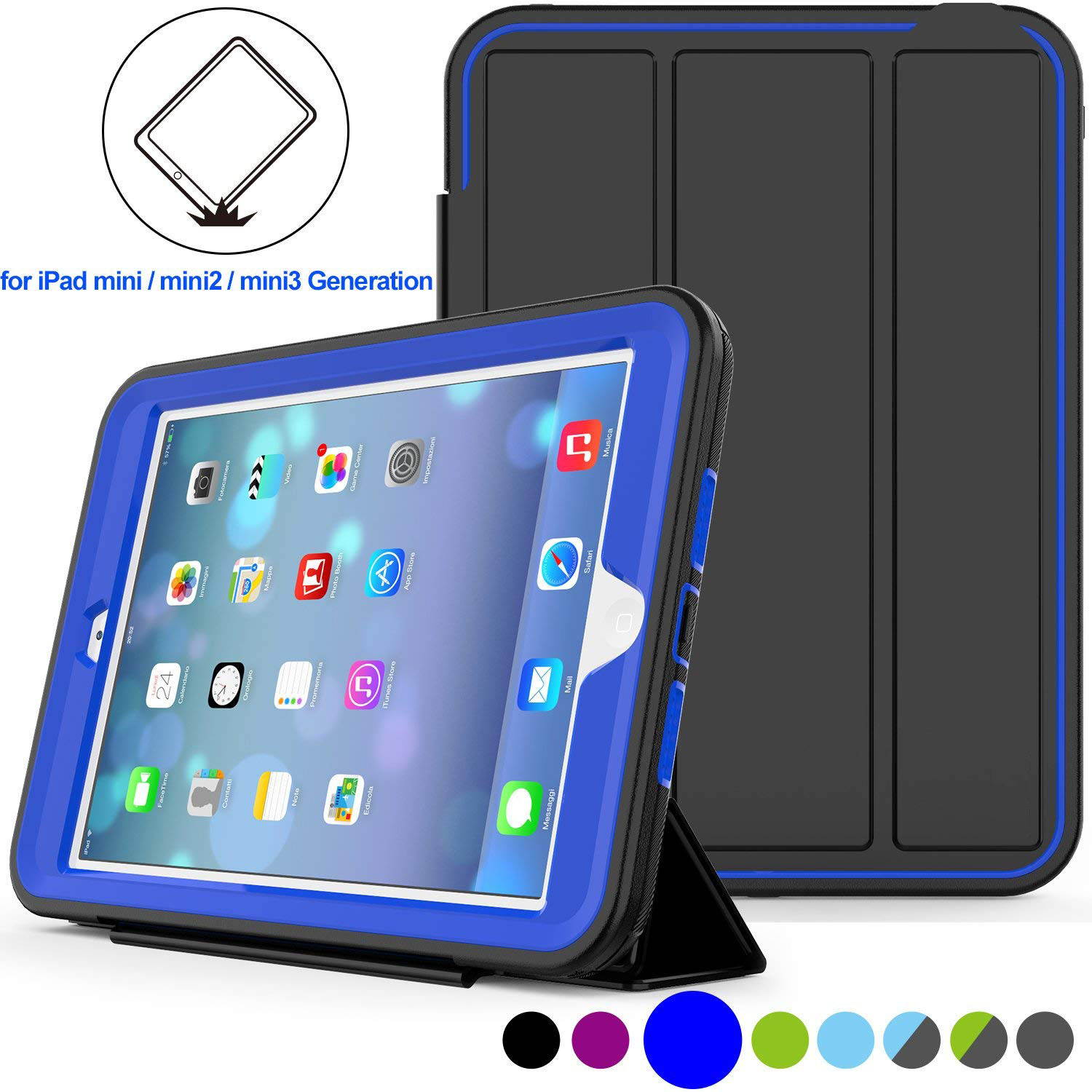 Werleo iPad Mini 1 2 3 Case Three Layer Shock Proof Protective Case for Kids Adults Smart Cover Auto Sleep Wake & PU Leather Folio Stand Function iPad Mini 1st 2nd 3rd Generation