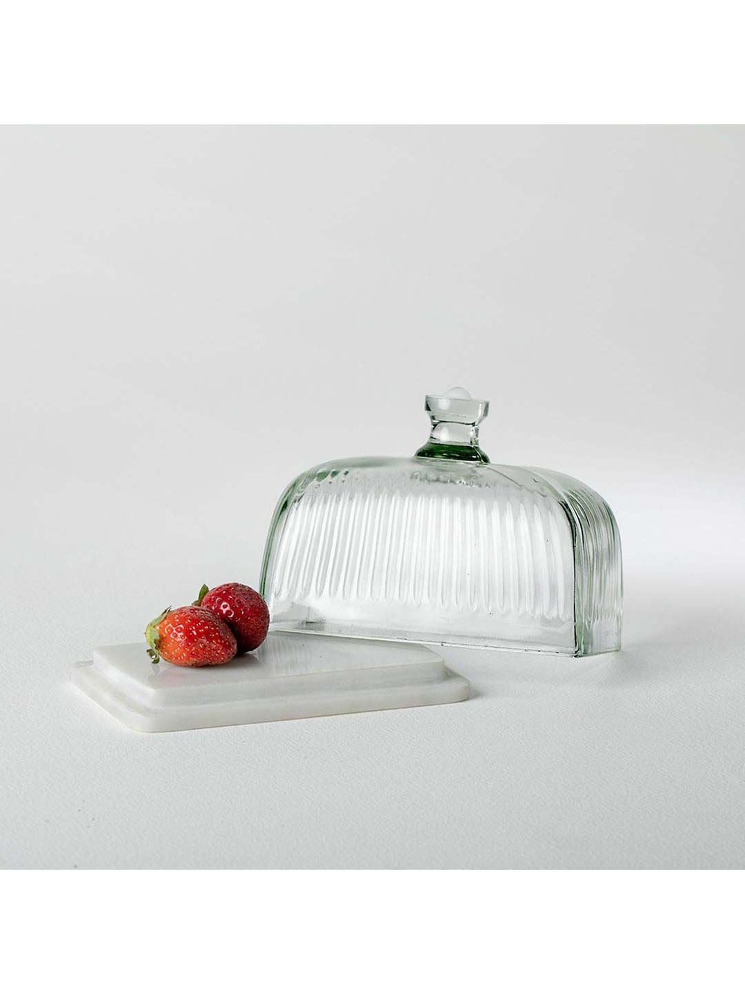 ellementry Crown White Glass Cloche with Base - Set of 1