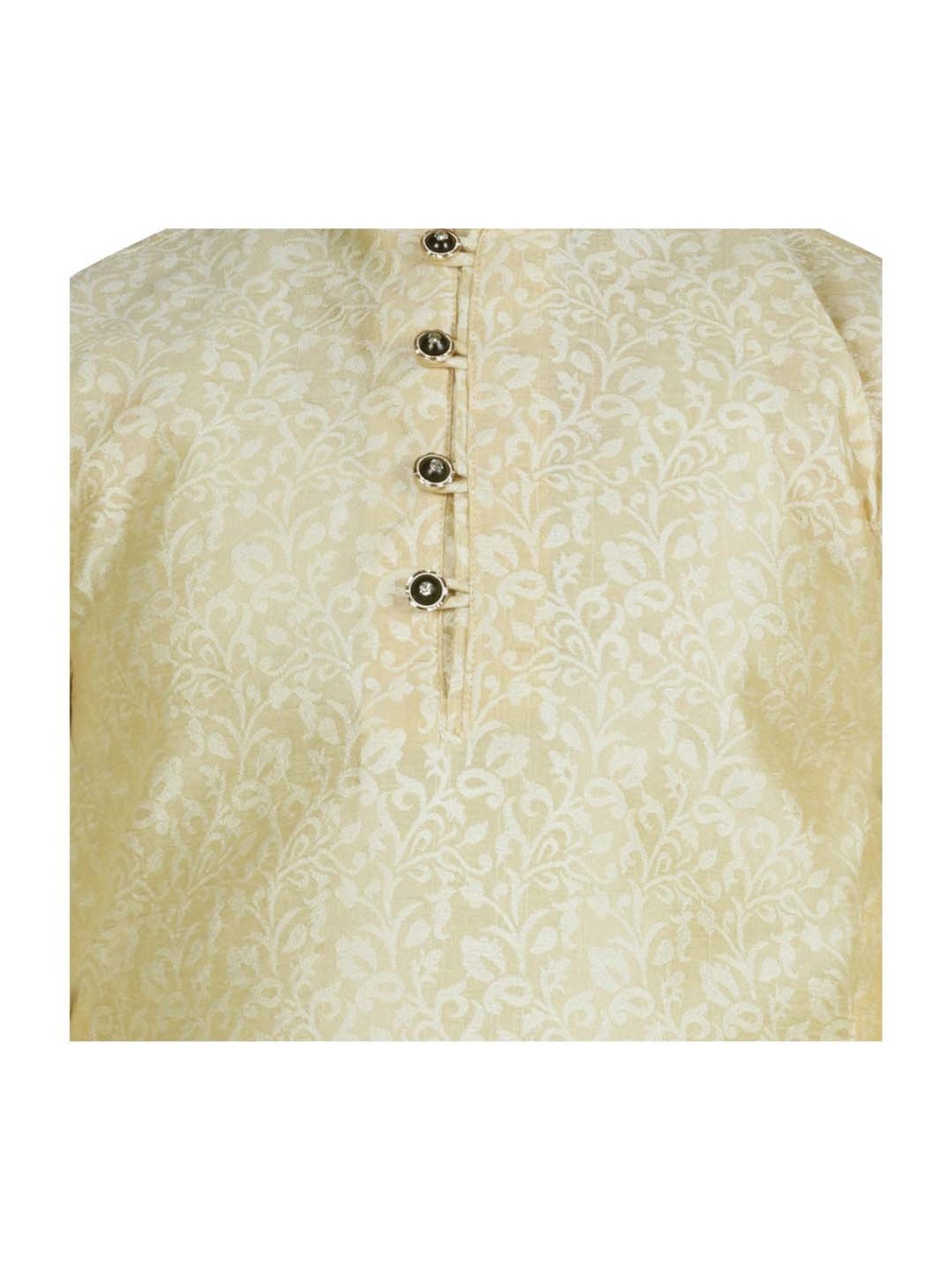 SG Yuvraj Kids Beige & White Self Full Sleeves Kurta Set