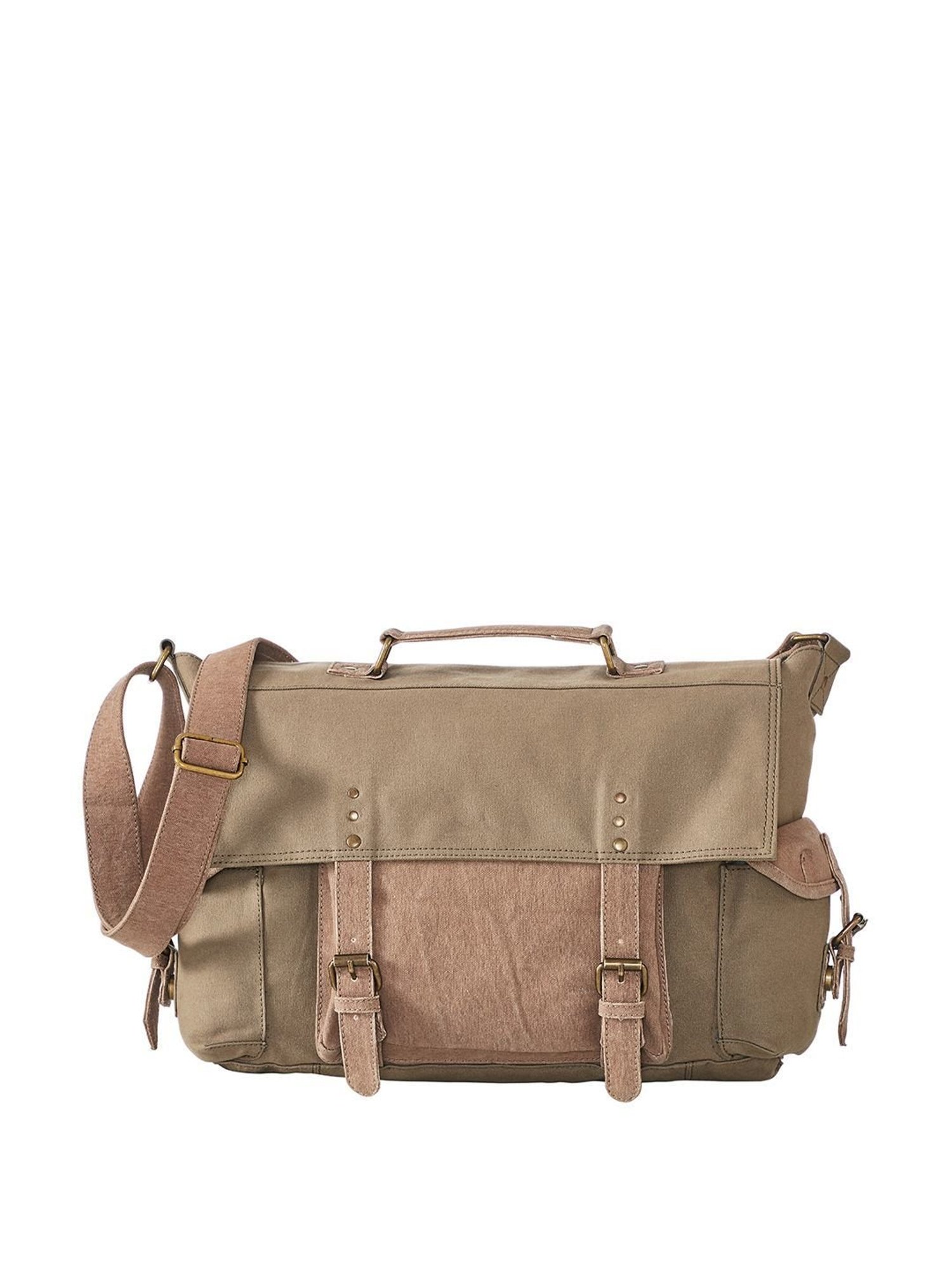 Mona B Beige Canvas Medium Messenger Bag