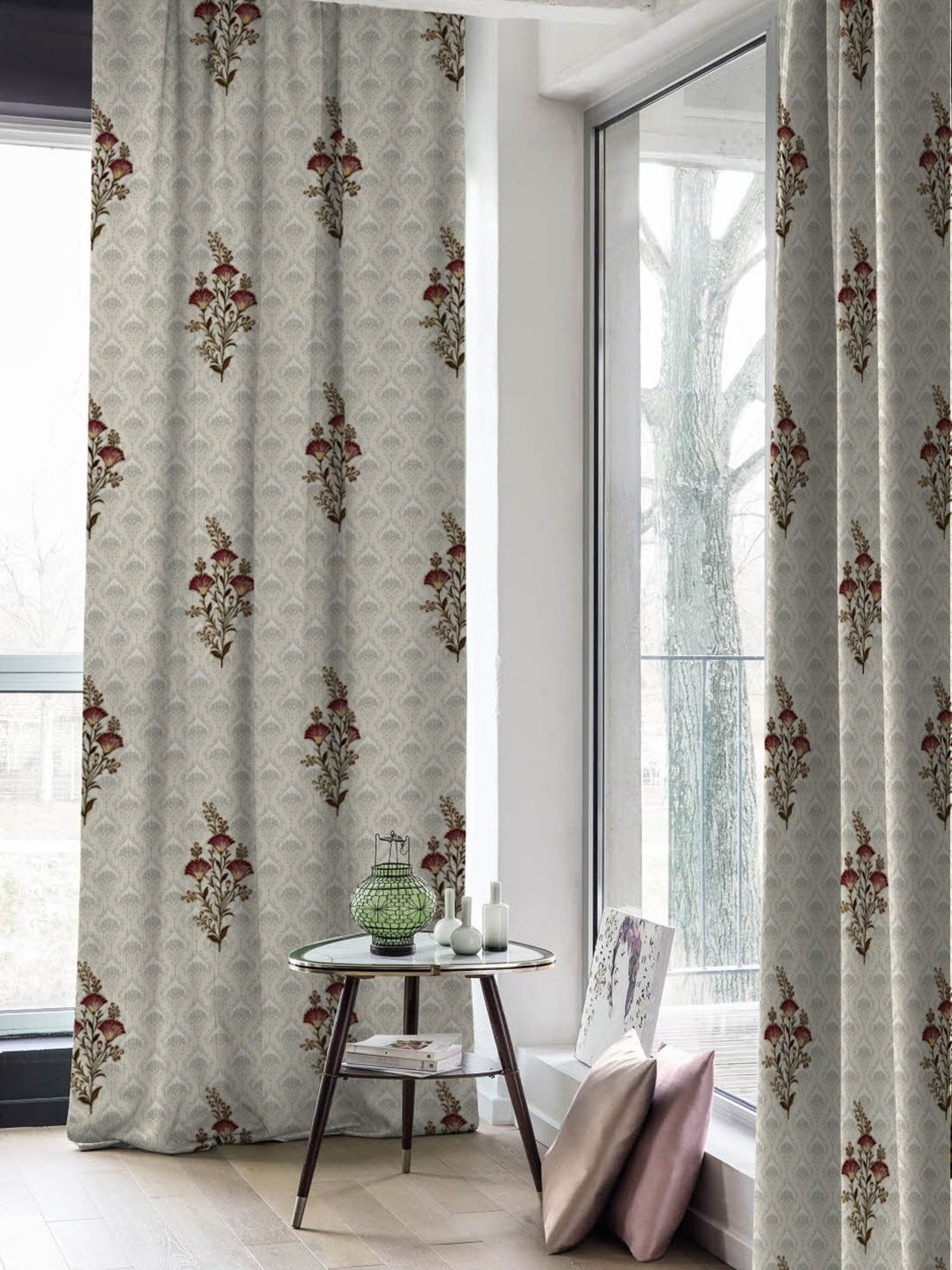 SPACES DRAPE STORY Elegent Grey & Brown Polyester 8 FT Door Curtain - Set of 2