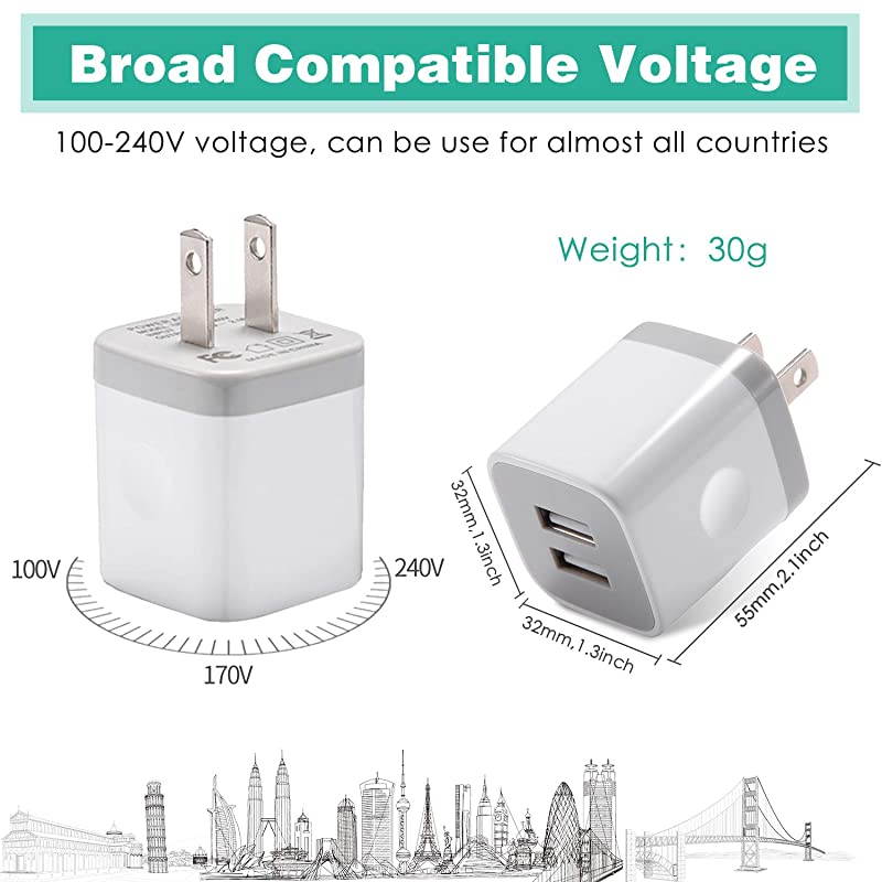 USB Wall Charger  3Pack 21A5V Dual Port USB Plug Power Adapter Charging Block Cube Compatible with iPhone 11 Pro Max XRXSX 876 Plus Samsung Moto Kindle Android Phone White