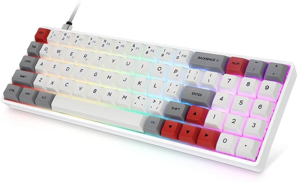 Epomaker SK71S 71-Keys Bluetooth5.1 Wireless/Wired Hot Swappable Mechanical Keyboard with RGB Backlit PBT GSA Keycaps for Win/Mac/Gaming (Gateron Optical Blue, Grey)