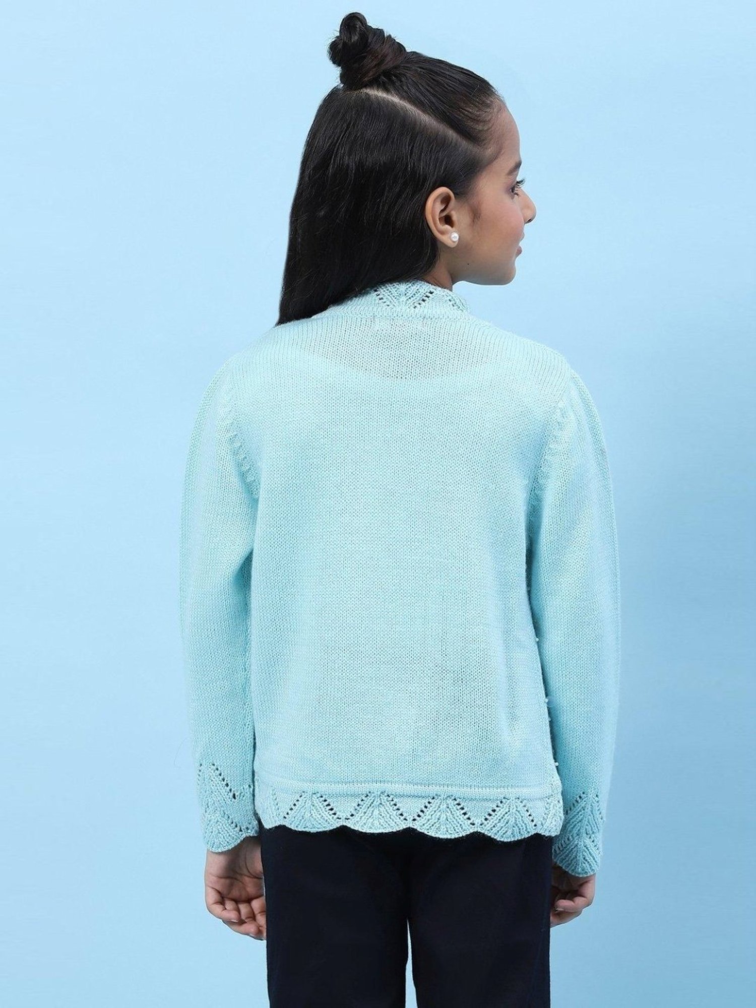 Biba Kids Powder Blue Embellished Full Sleeves Shrug