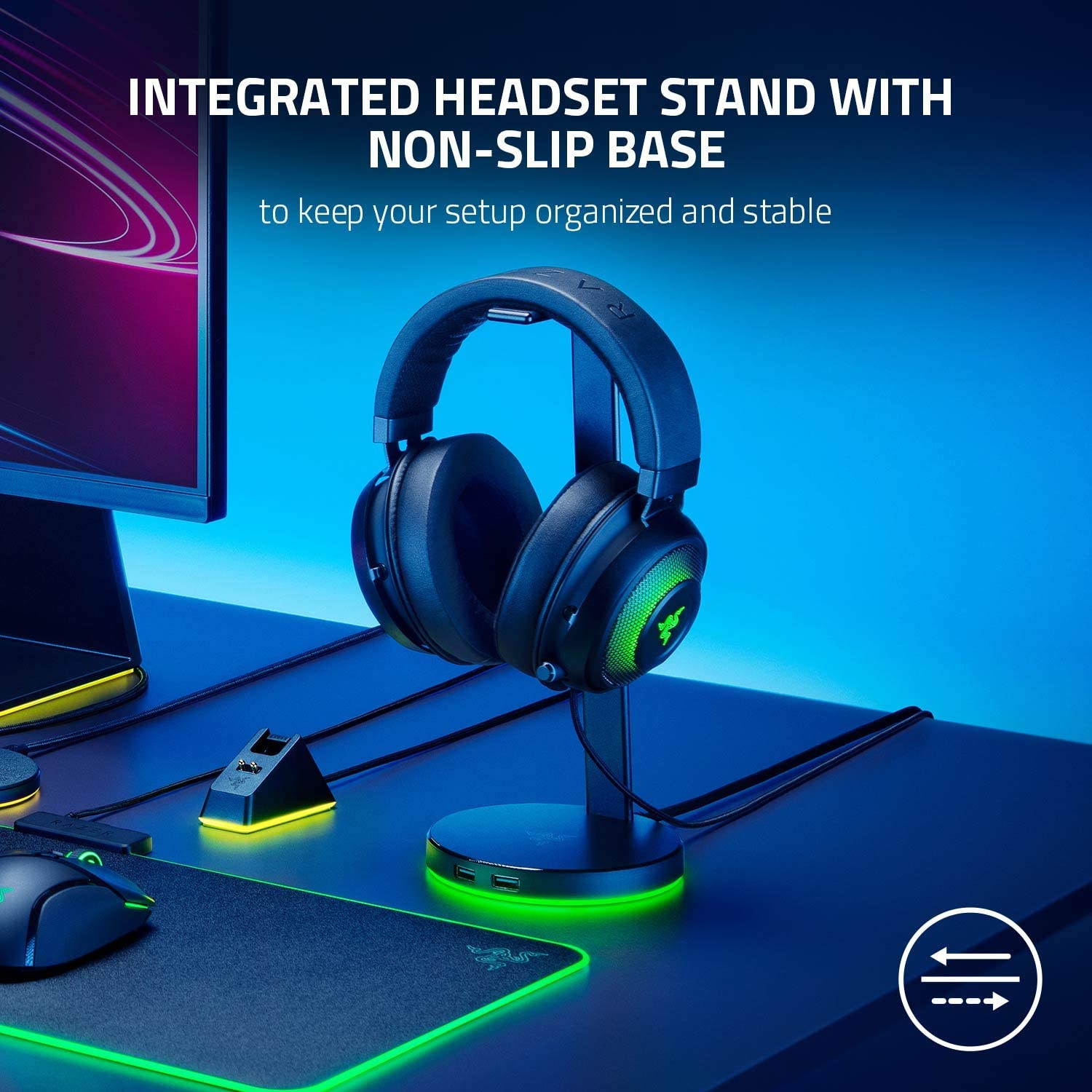 Razer Base Station V2 Chroma: Chroma RGB Lighting - Non-Slip Rubber Base - Designed for Gaming Headsets - Classic Black (RC21-01510100-R3U1)