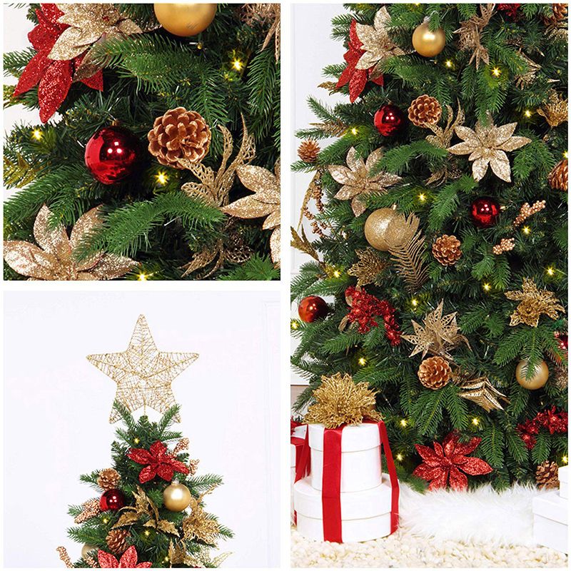 Easy Treezy 18-ET-HIST-75 7.5 Foot Pre-Lit and Pre-Decorated Historic Douglas Fir Artificial Christmas Tree with Easy Assembly, Red and Gold