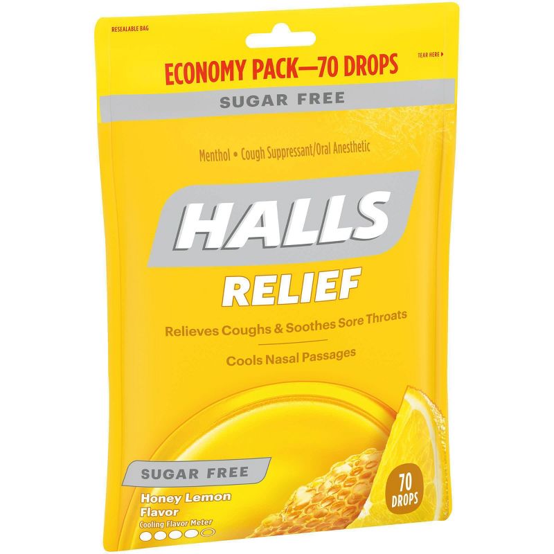 Halls Sugar Free Cough Drops - Honey Lemon - 70ct