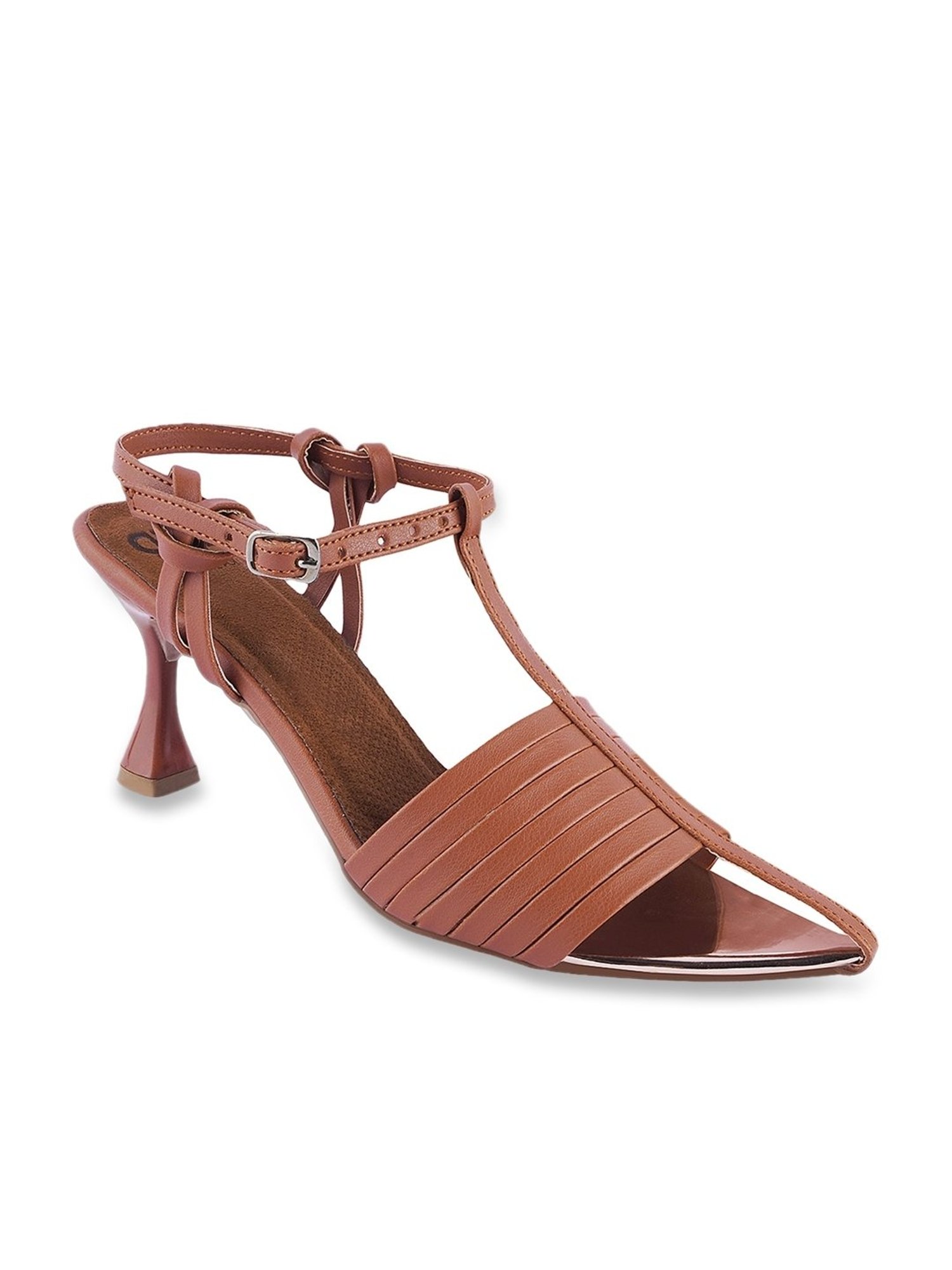 The White Pole Women's Brown Ankle Strap Stilettos