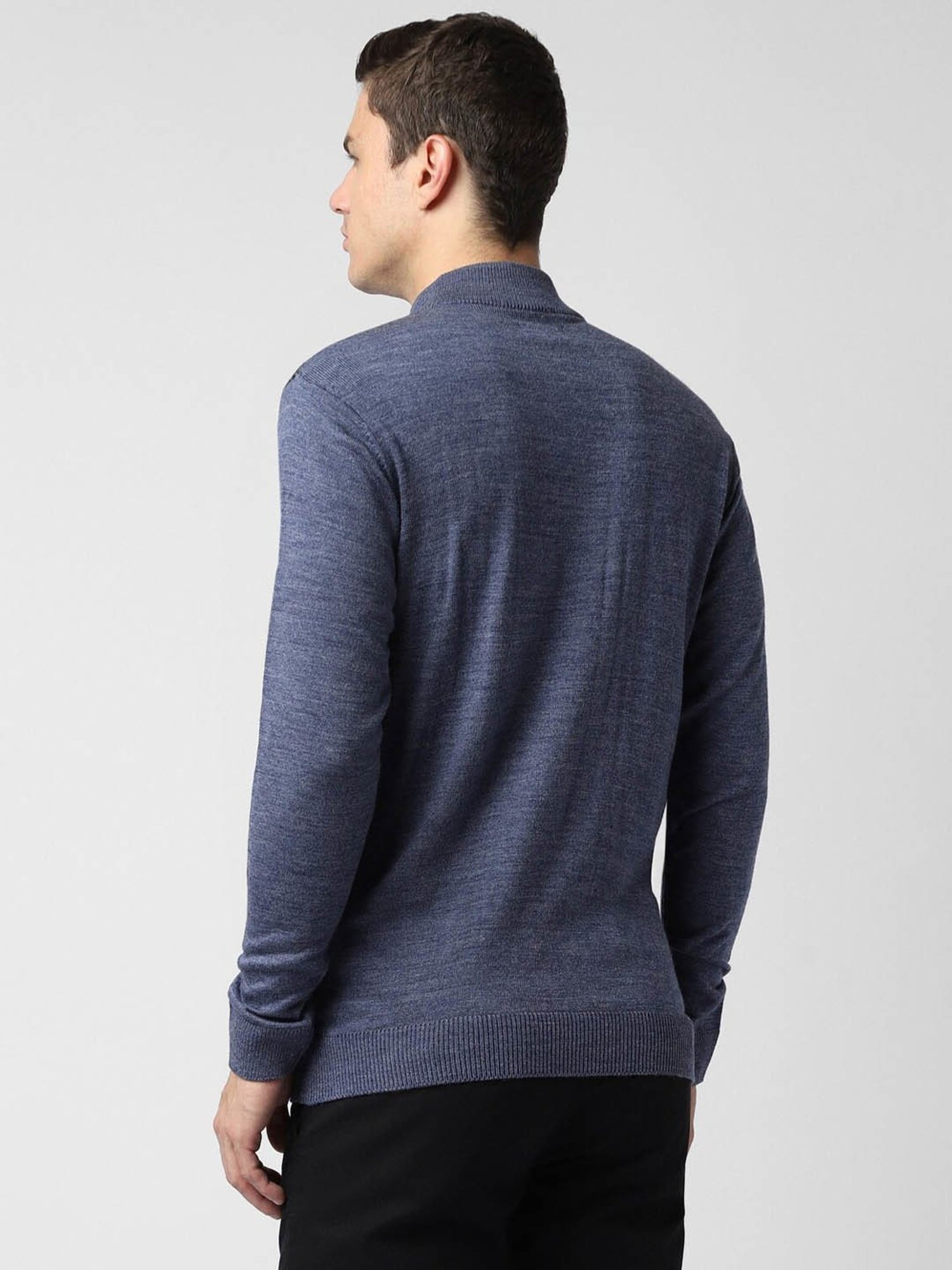 Peter England Casuals Blue Regular Fit Self Pattern Sweater