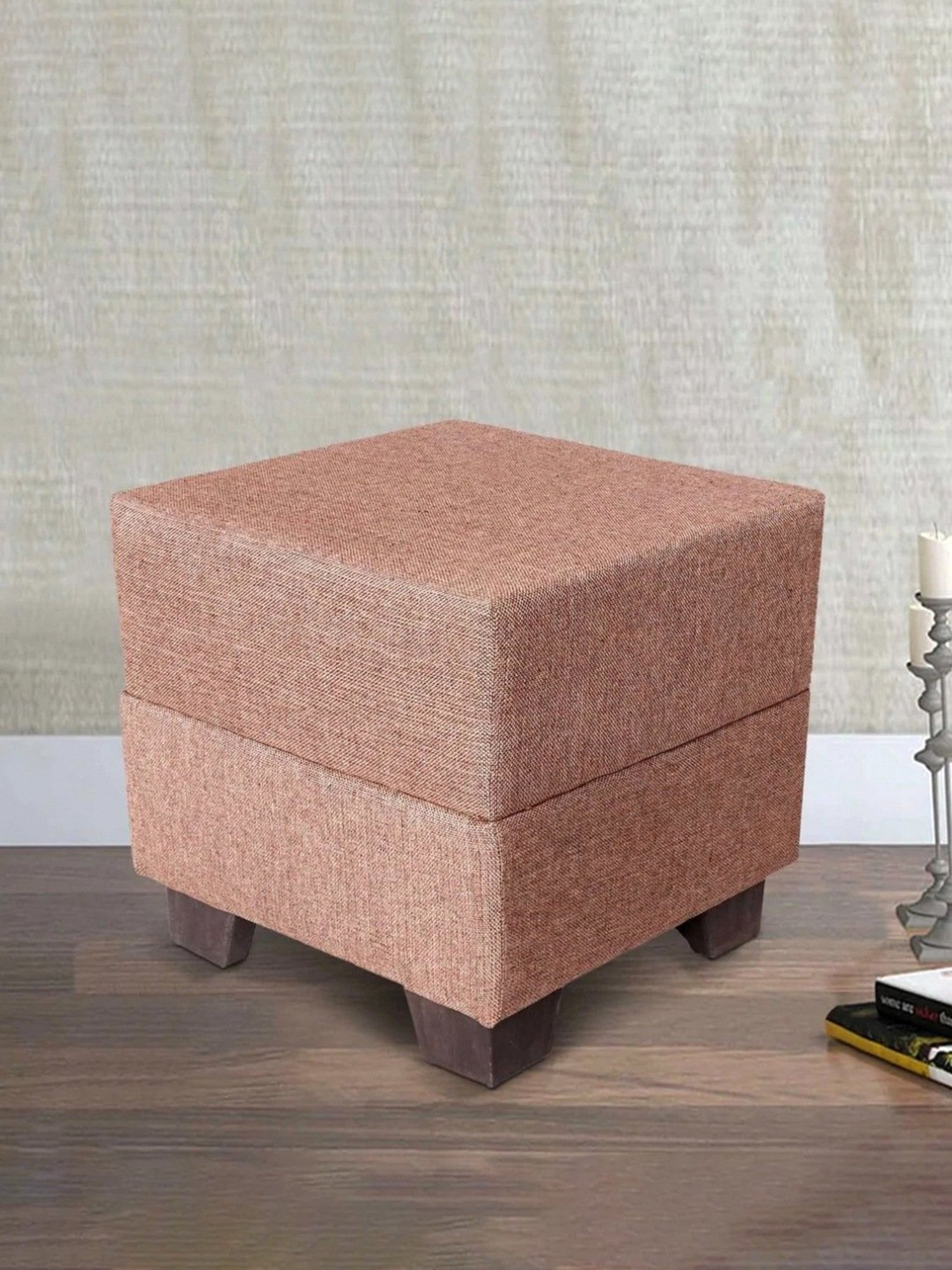 Ikiriya Iris Solid Beige Wood Ottoman