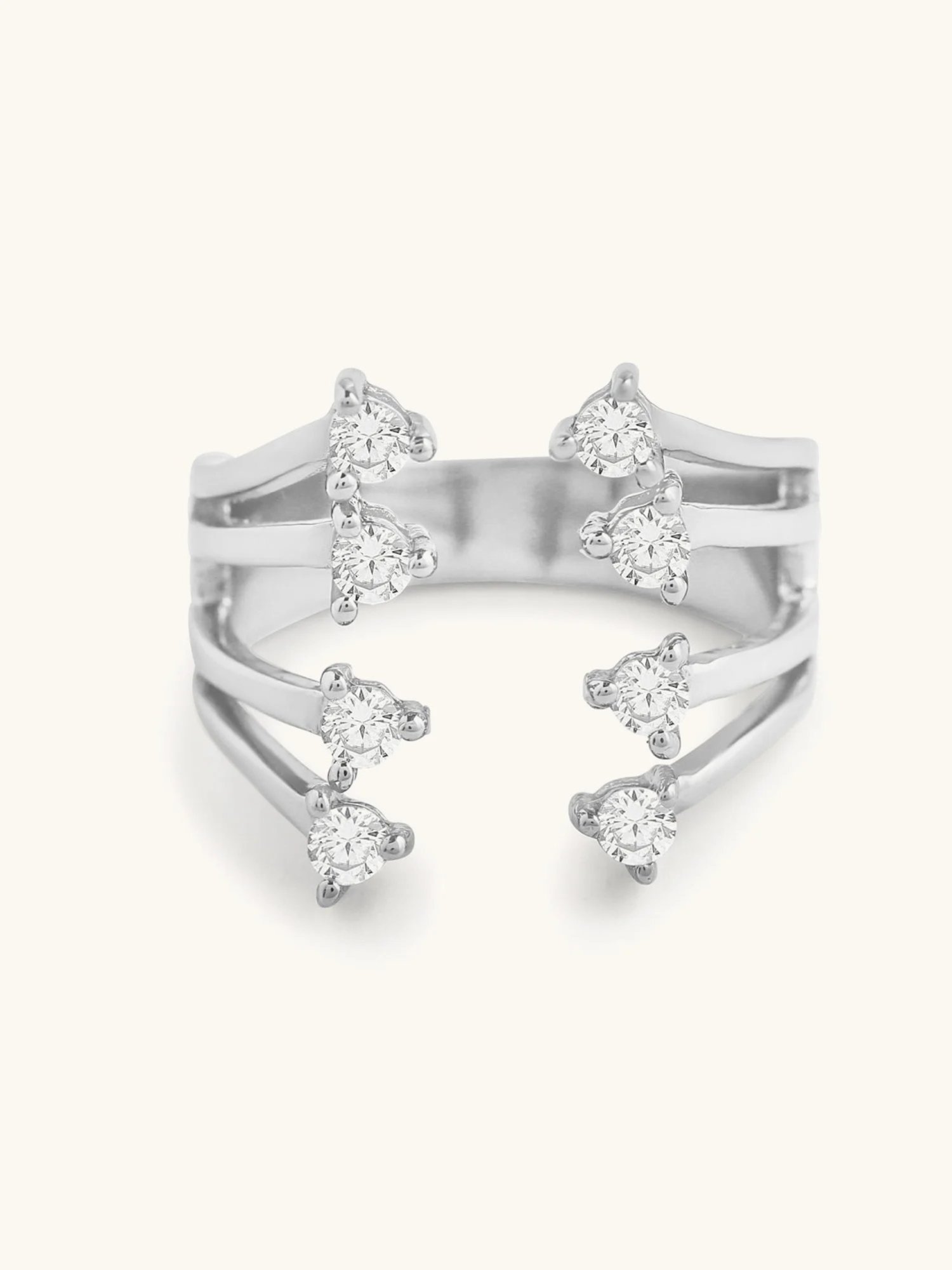 Mabel 92.5 Sterling Silver Rhodium-Plated Open Claw Solitaire Adjustable Ring