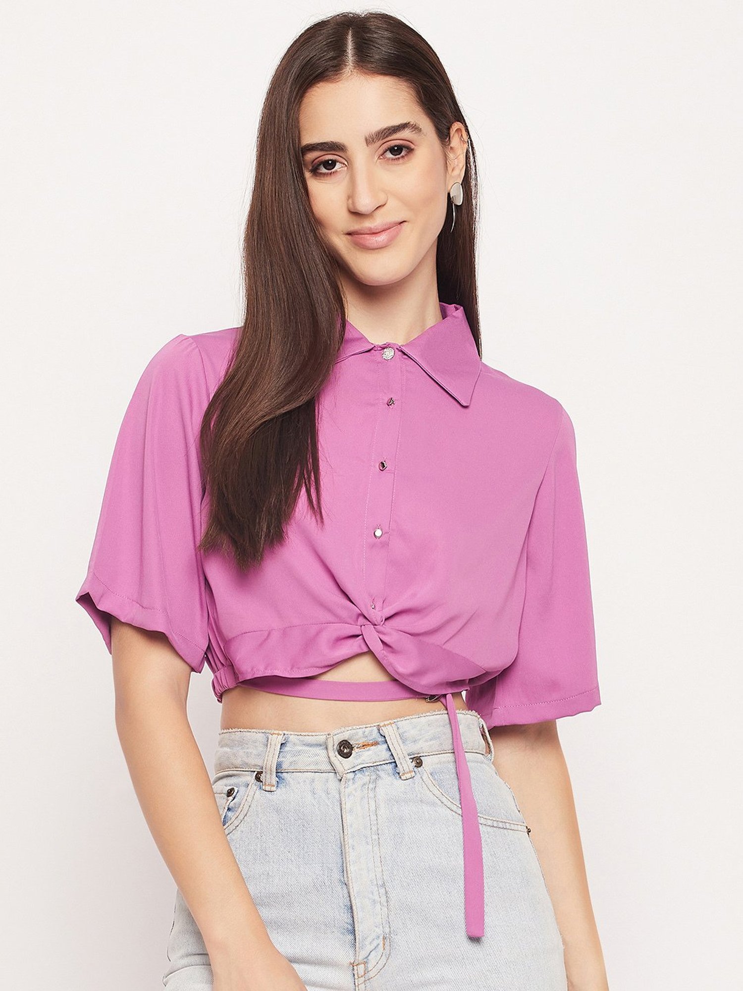 MADAME Purple Regular Fit Crop Top