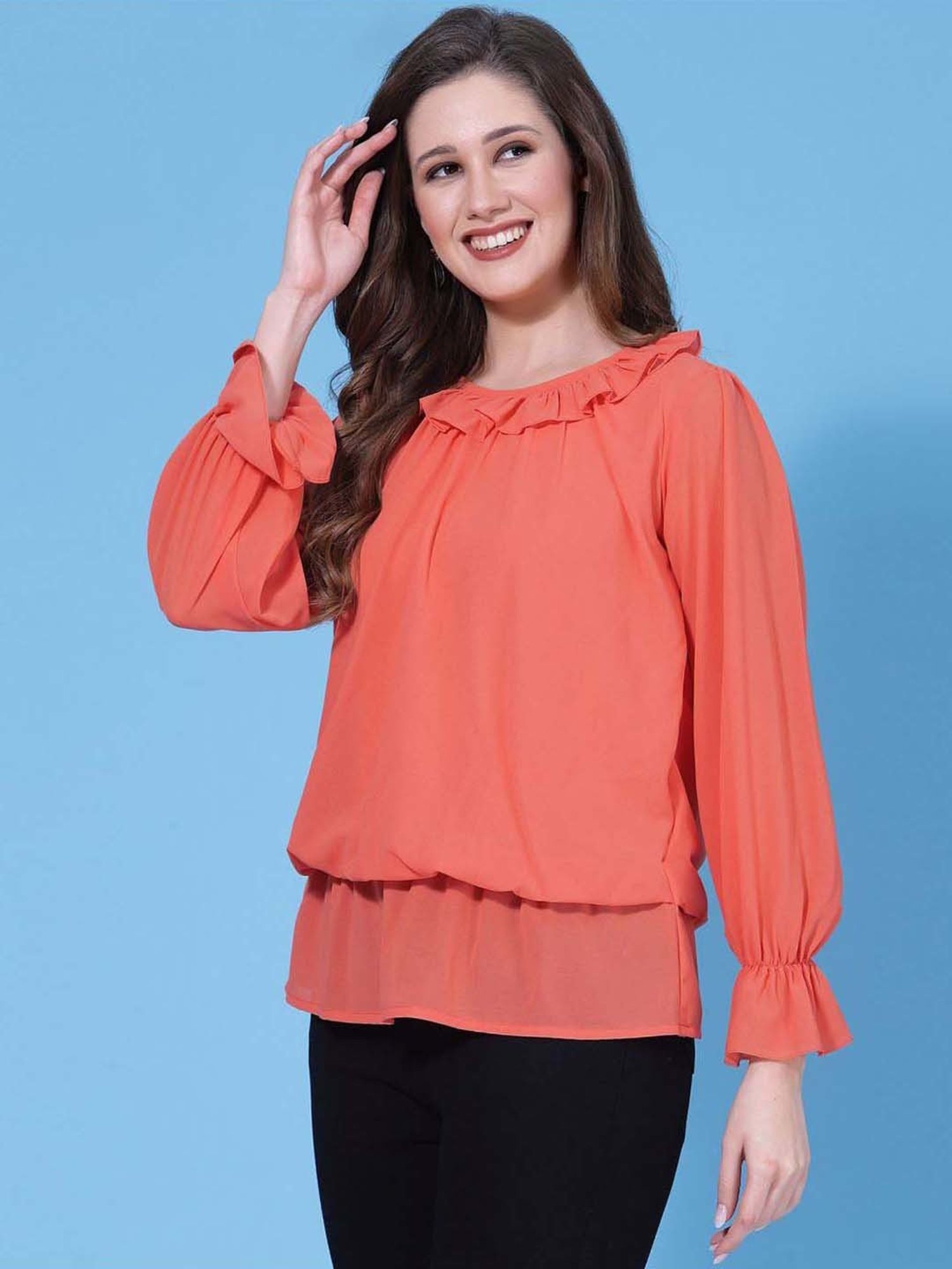 SELVIA Orange Regular Fit Top