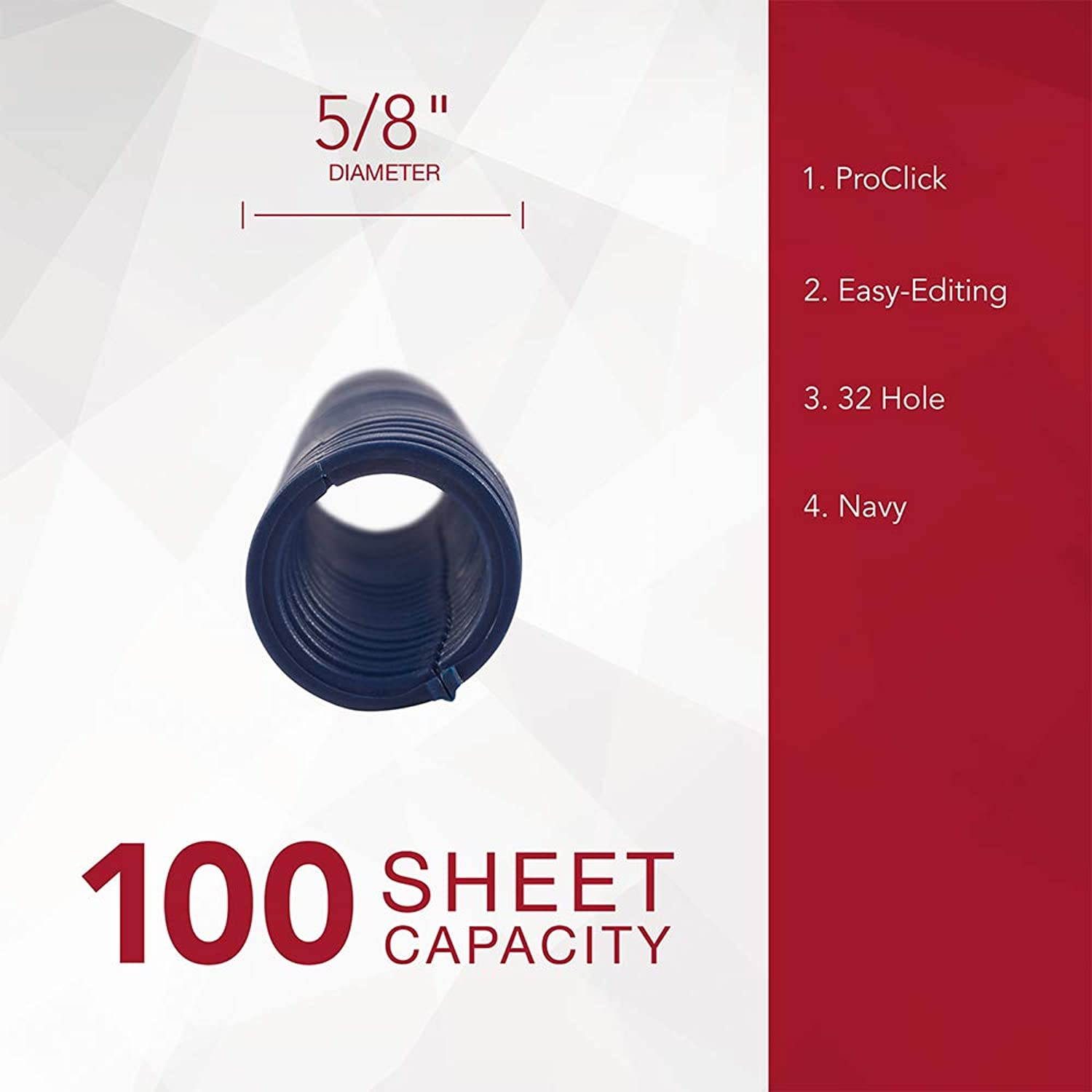 GBC Binding Spine Cassettes, 5/8" Diameter, 100 Sheet Capacity, ProClick Pronto, Navy, 20 Spines/Cassete, 5 Cassettes/Pack (2515705)