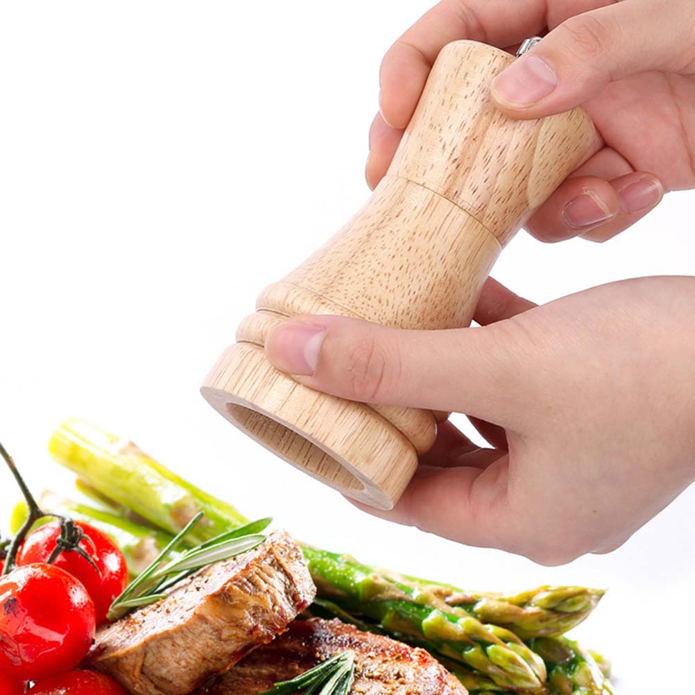 1pc Kitchen Gadget Wood Manual Pepper Grinder Seasoning Bottle Box Salt Pepper Container (4 Inches Khaki)