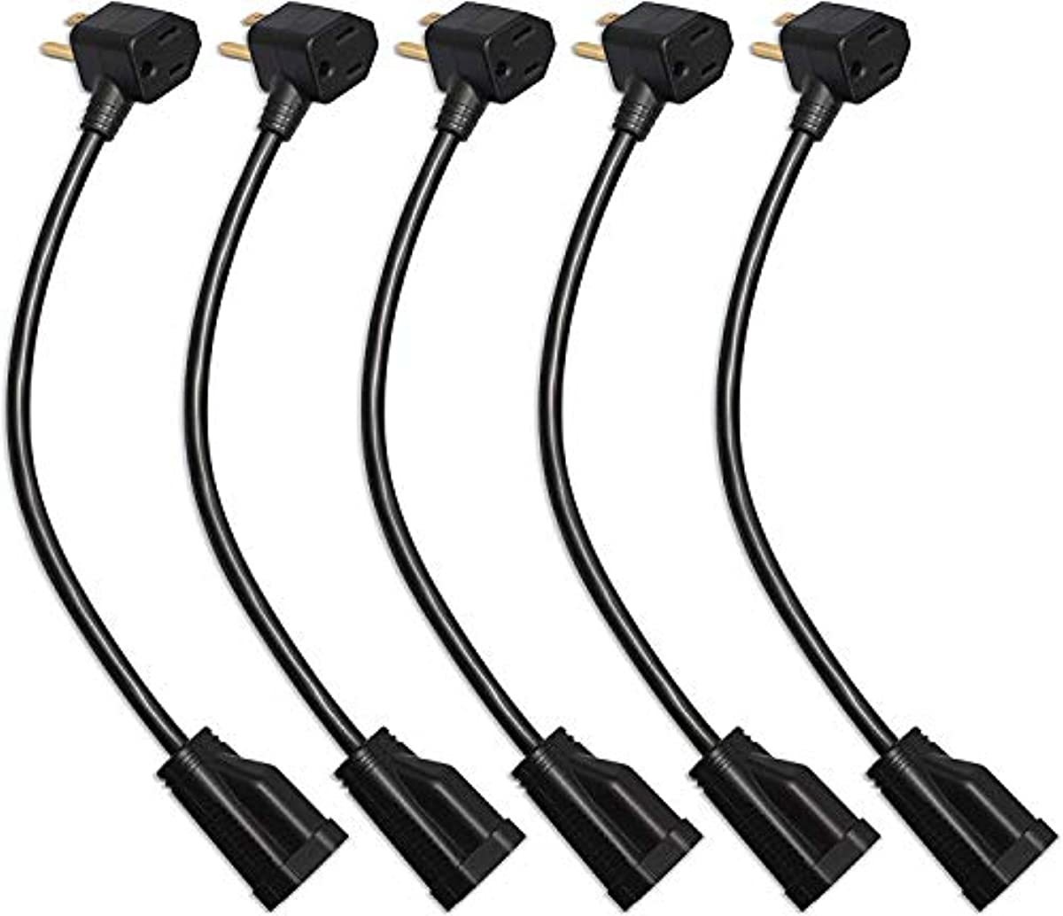 KMC 0.6-Foot (5-Pack) Power Extension Cord, 3 Prong Appliance Extension Cable Cord-Black &hellip;