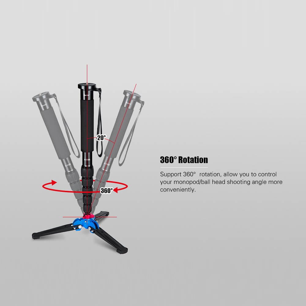 Manbily M-1 Portable Universal Mini Three Feet Support Tripod Stand Base Monopod Stand for Monopod Ball Head with 3/8" Screw