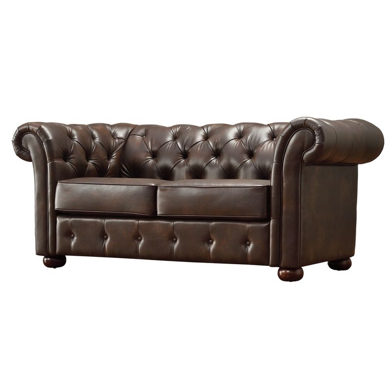 Druld Tufted Loveseat Tufted Leather Brown - Inspire Q