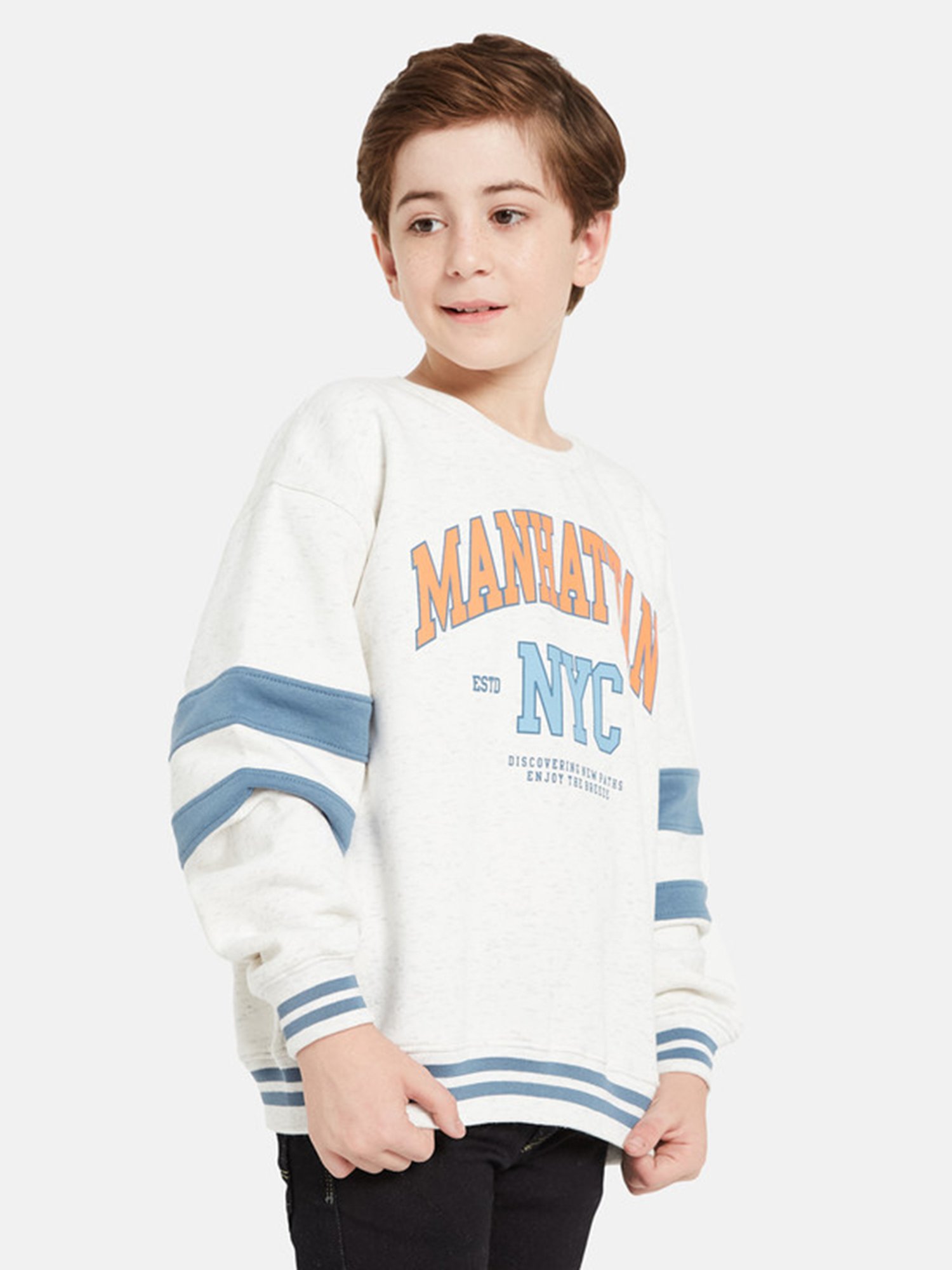 Octave Kids White Graphic Print Full Sleeves Sweatshirt