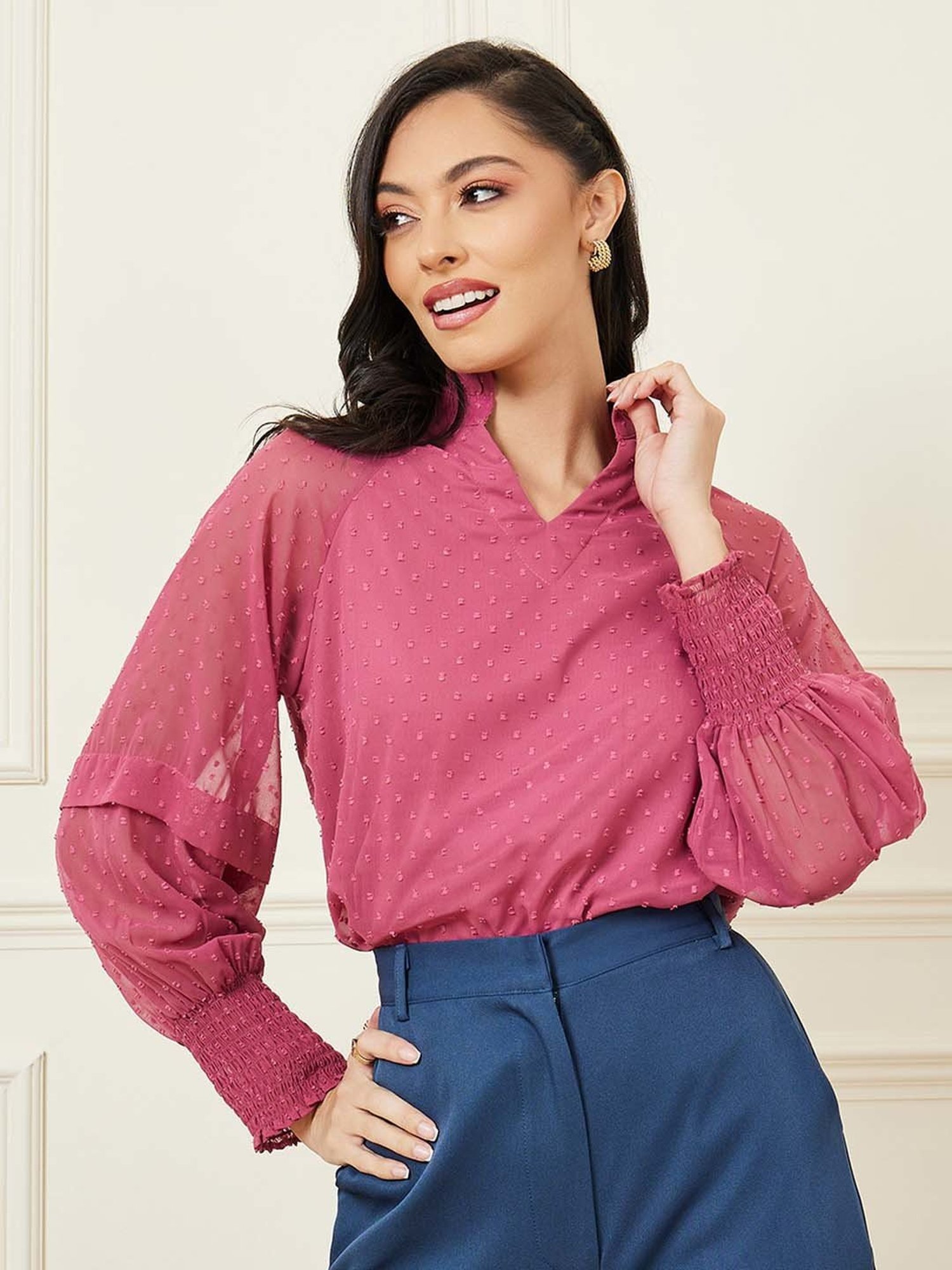 Styli Pink Self Pattern Top