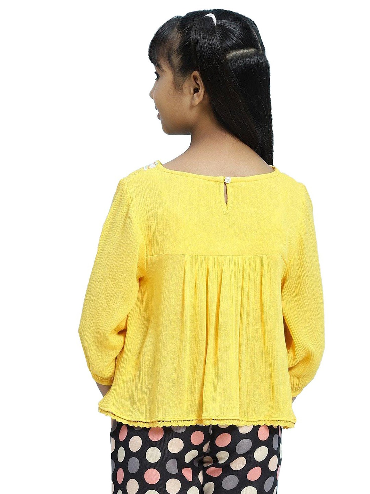 BIBA Girls Yellow Solid Top
